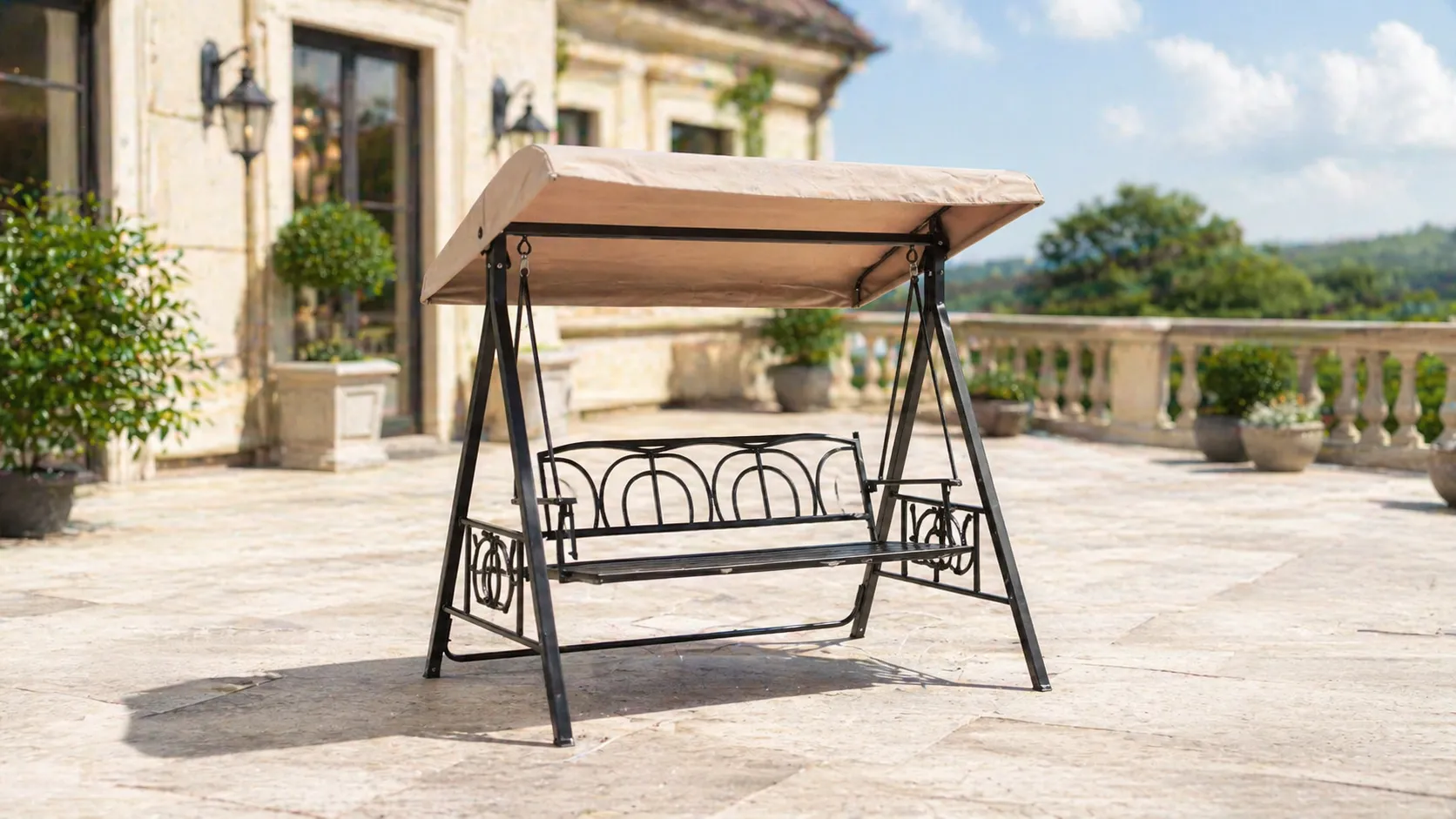 Three-Seater Outdoor Patio Swing Chair with Canopy