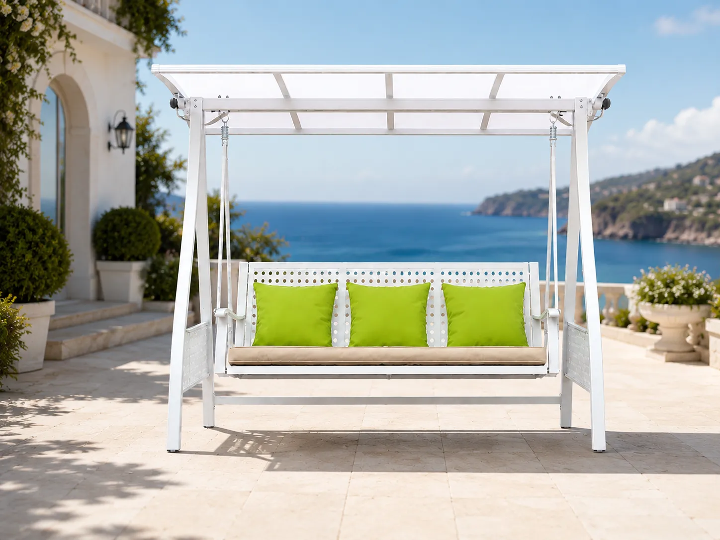 White canopy swing sofa for patio outdoor seating projects