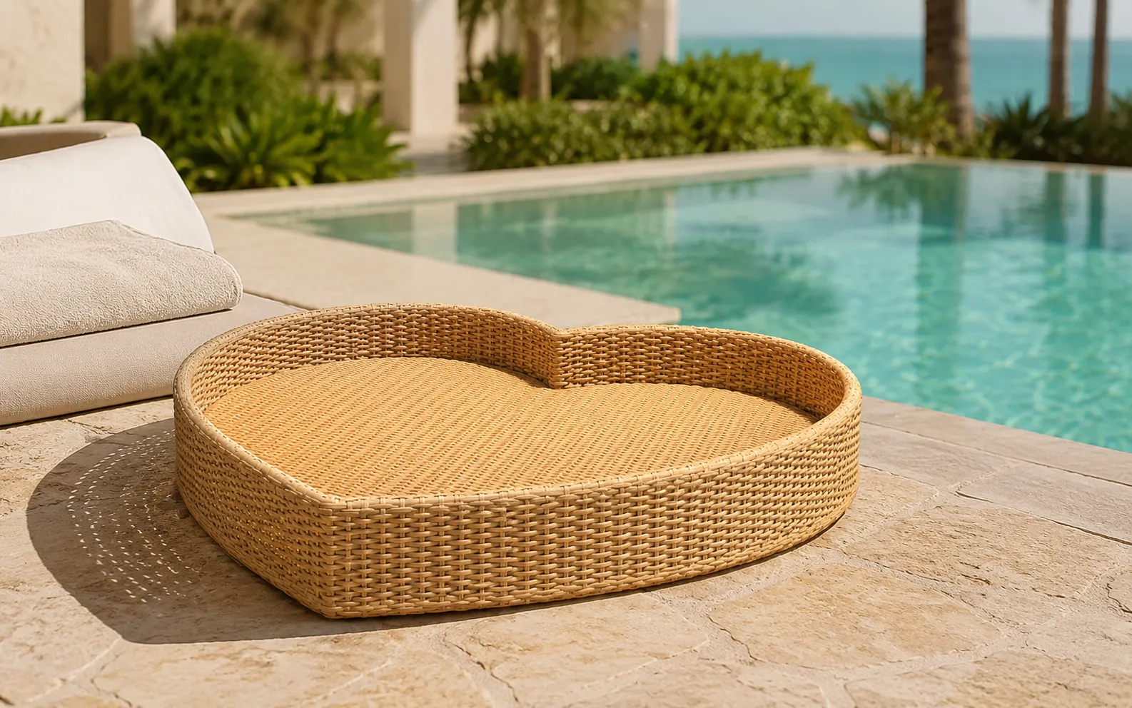 PE rattan floating pool tray for resort breakfast and poolside service