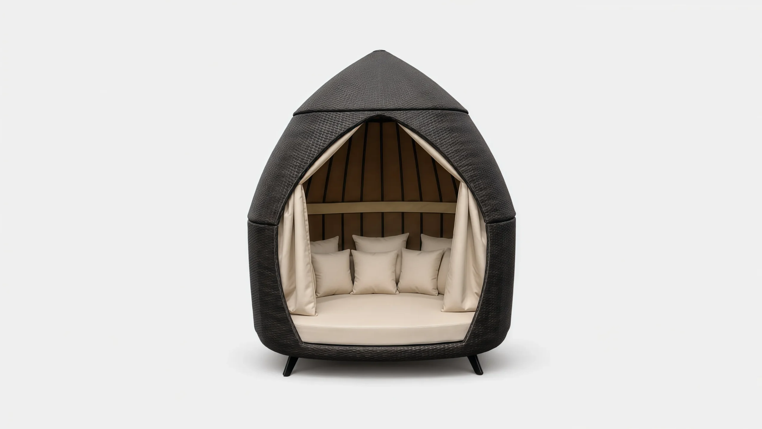 PE Rattan Outdoor Cabana Daybed with Curtains for Resort Poolside Lounge