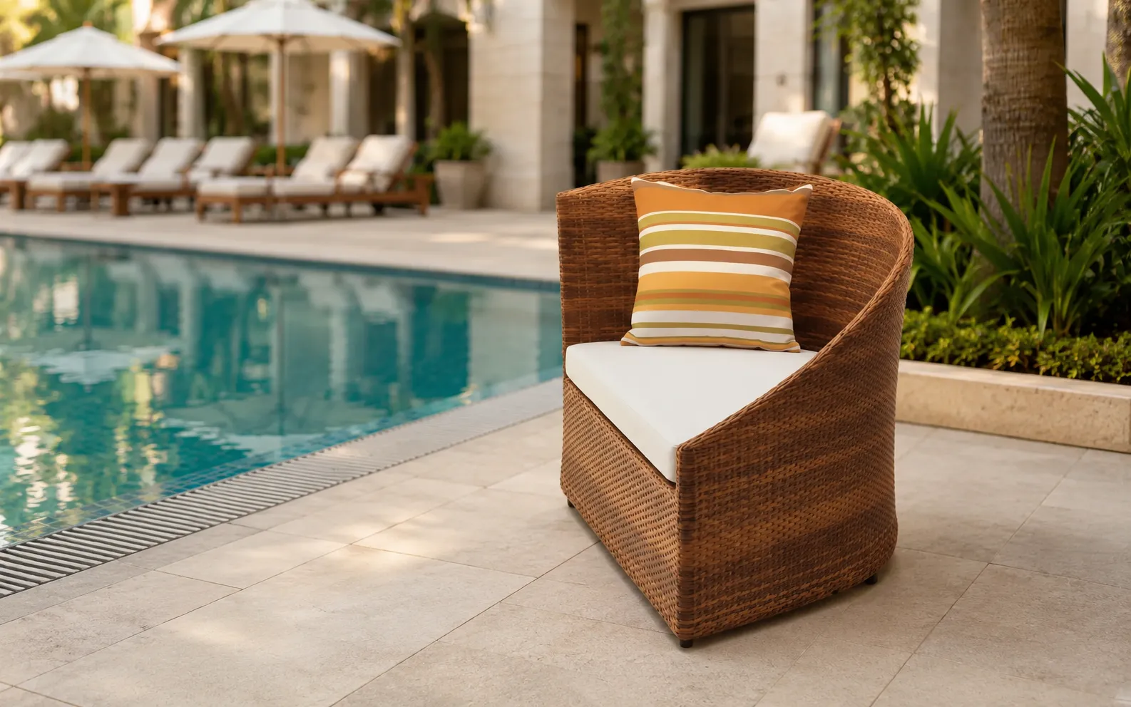 XIMU Furniture PE rattan outdoor lounge chair with stainless steel frame