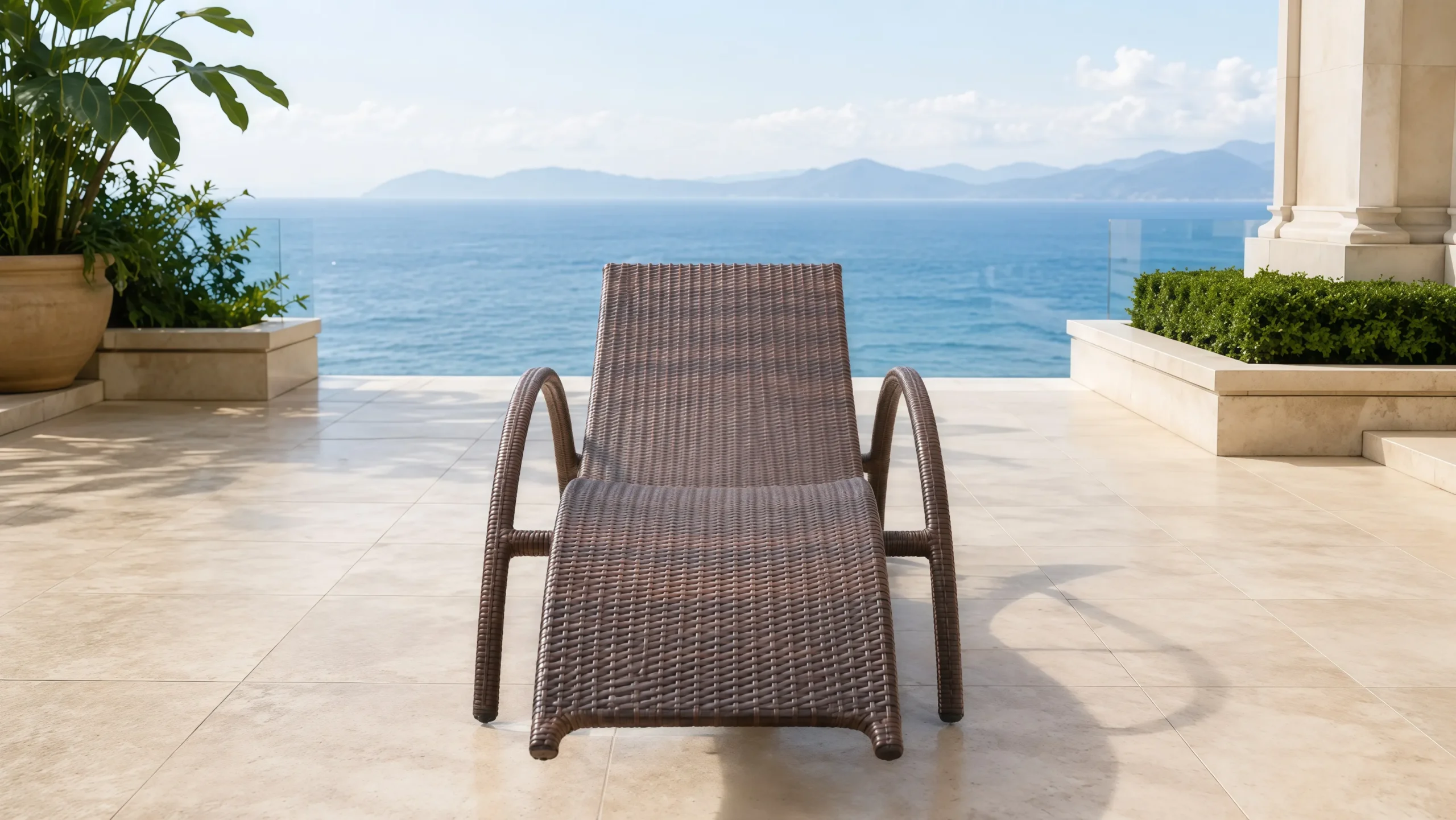 PE Rattan Outdoor Sun Lounger with Stainless Steel Frame