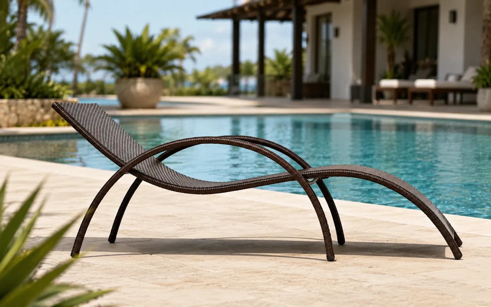 XIMU Furniture PE rattan outdoor sun lounger with stainless steel frame