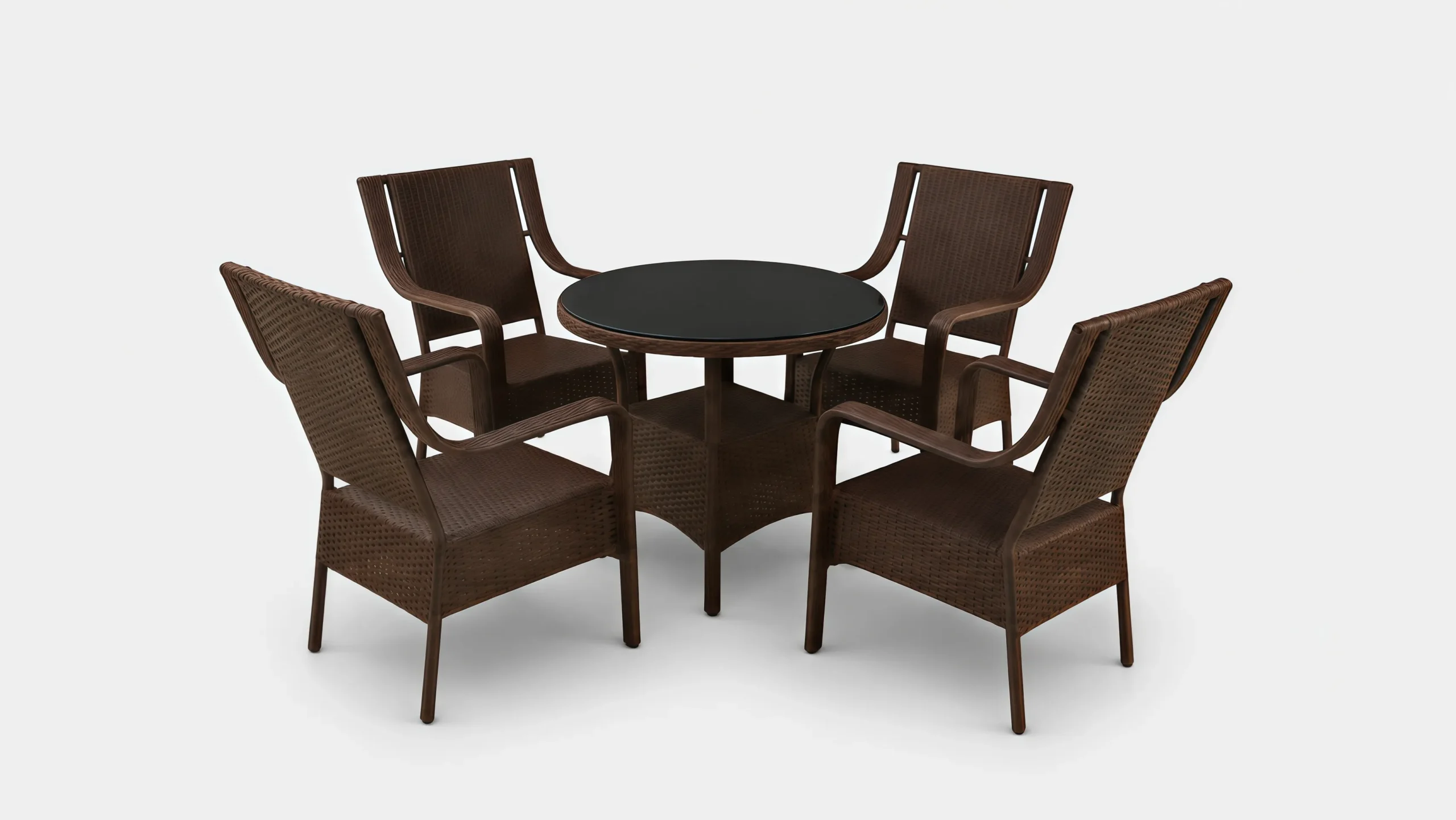 PE Rattan Round Outdoor Dining Set with 4 Armchairs for Patio, Balcony & Café