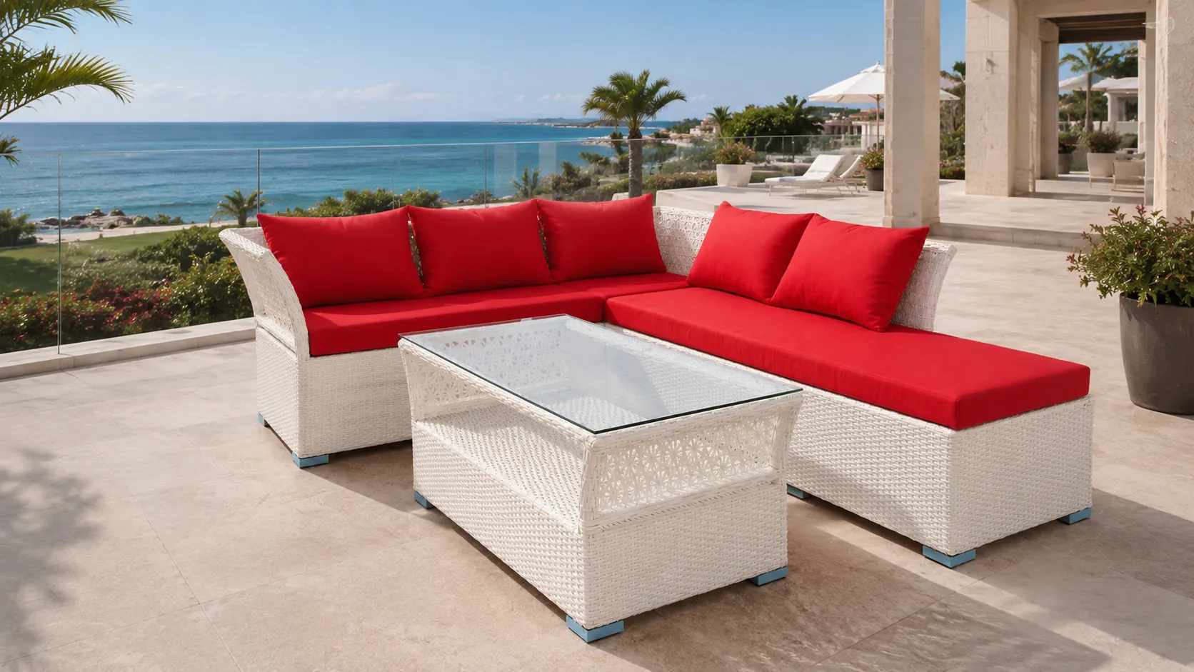 PE Rattan Outdoor Sectional Sofa Set with Coffee Table for Patio & Resort Lounge
