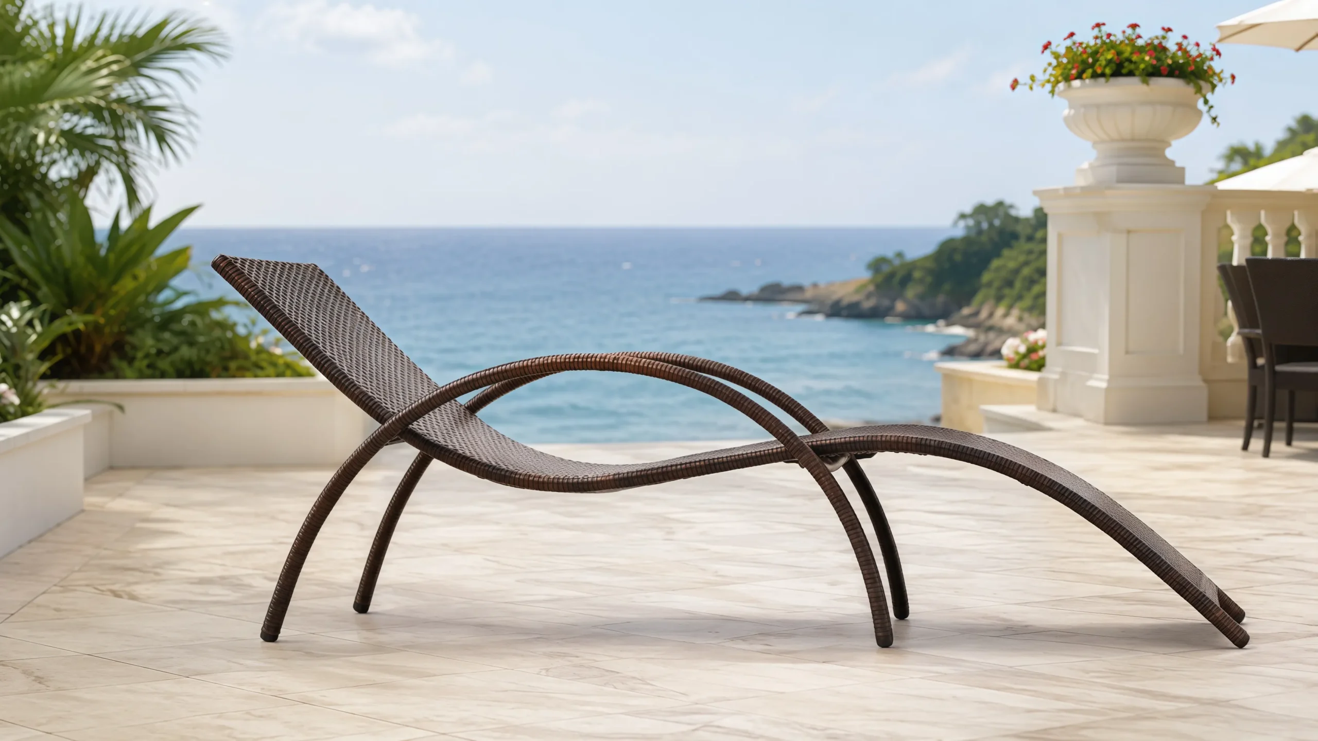 PE Rattan Outdoor Sun Lounger with Stainless Steel Frame