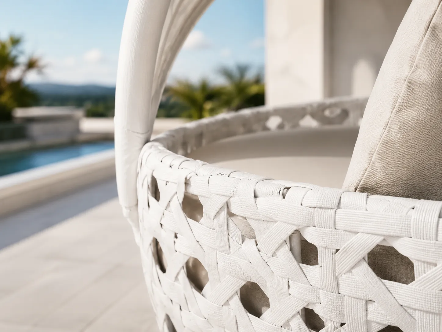 PE rattan weave detail of adjustable canopy rattan daybed