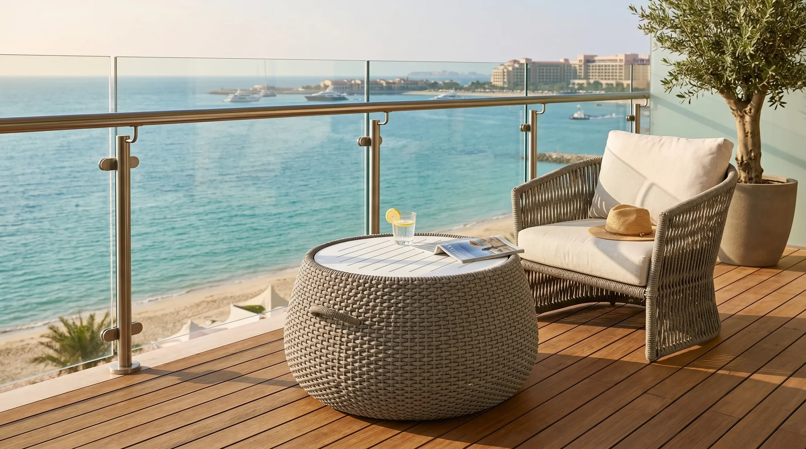 Beige Rope Outdoor Coffee Table for Hospitality Lounge Projects