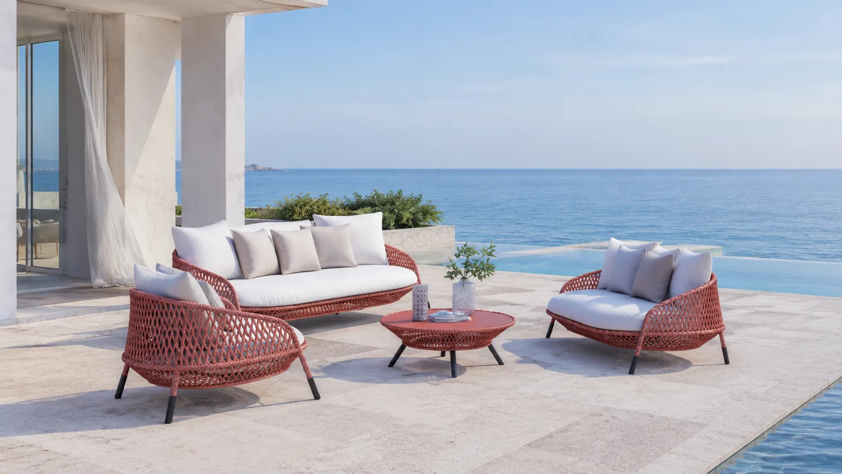 Coral Wicker Outdoor Conversation Set for Hospitality Projects