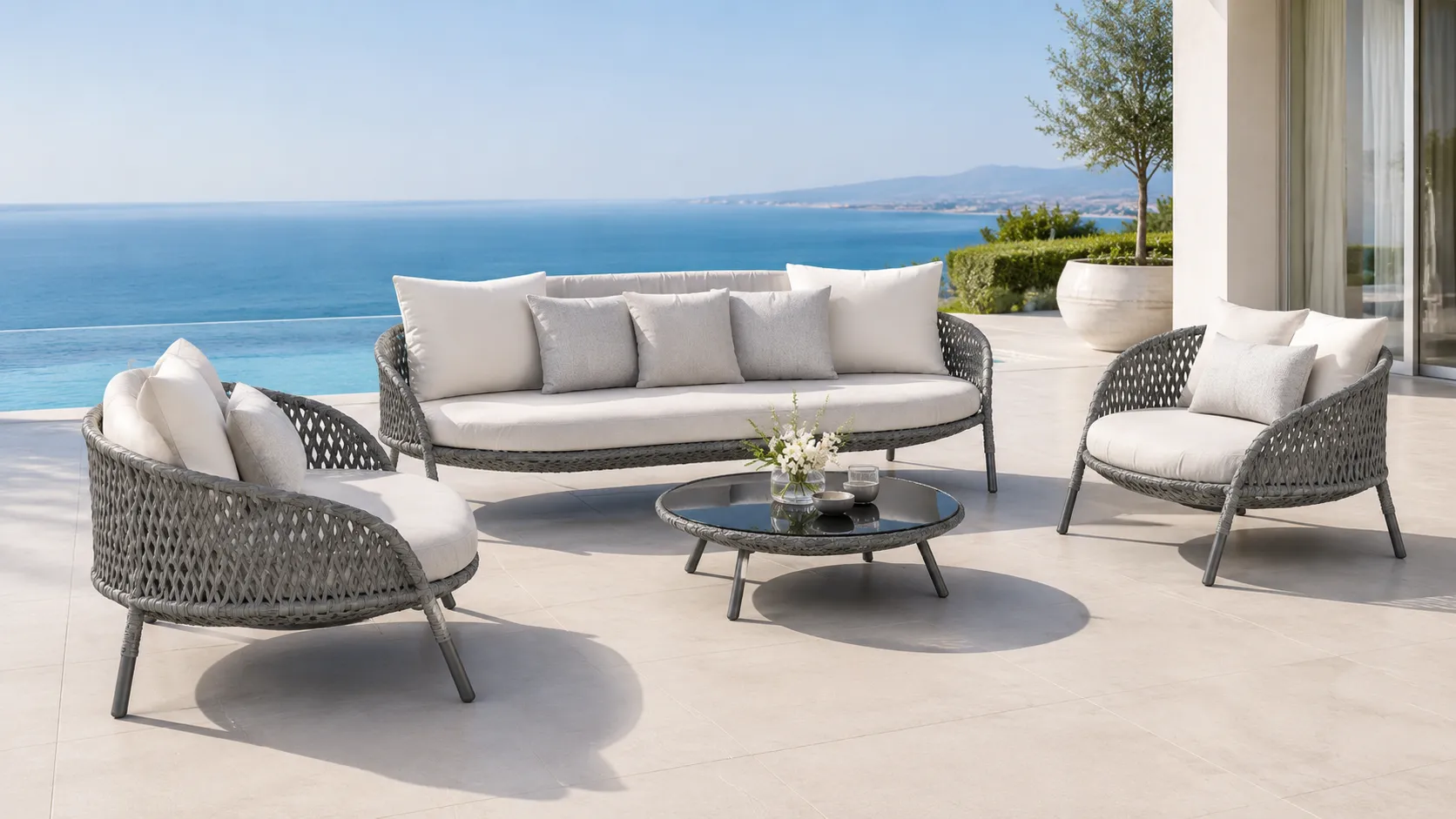 Grey Wicker Outdoor Conversation Set for Hospitality Projects