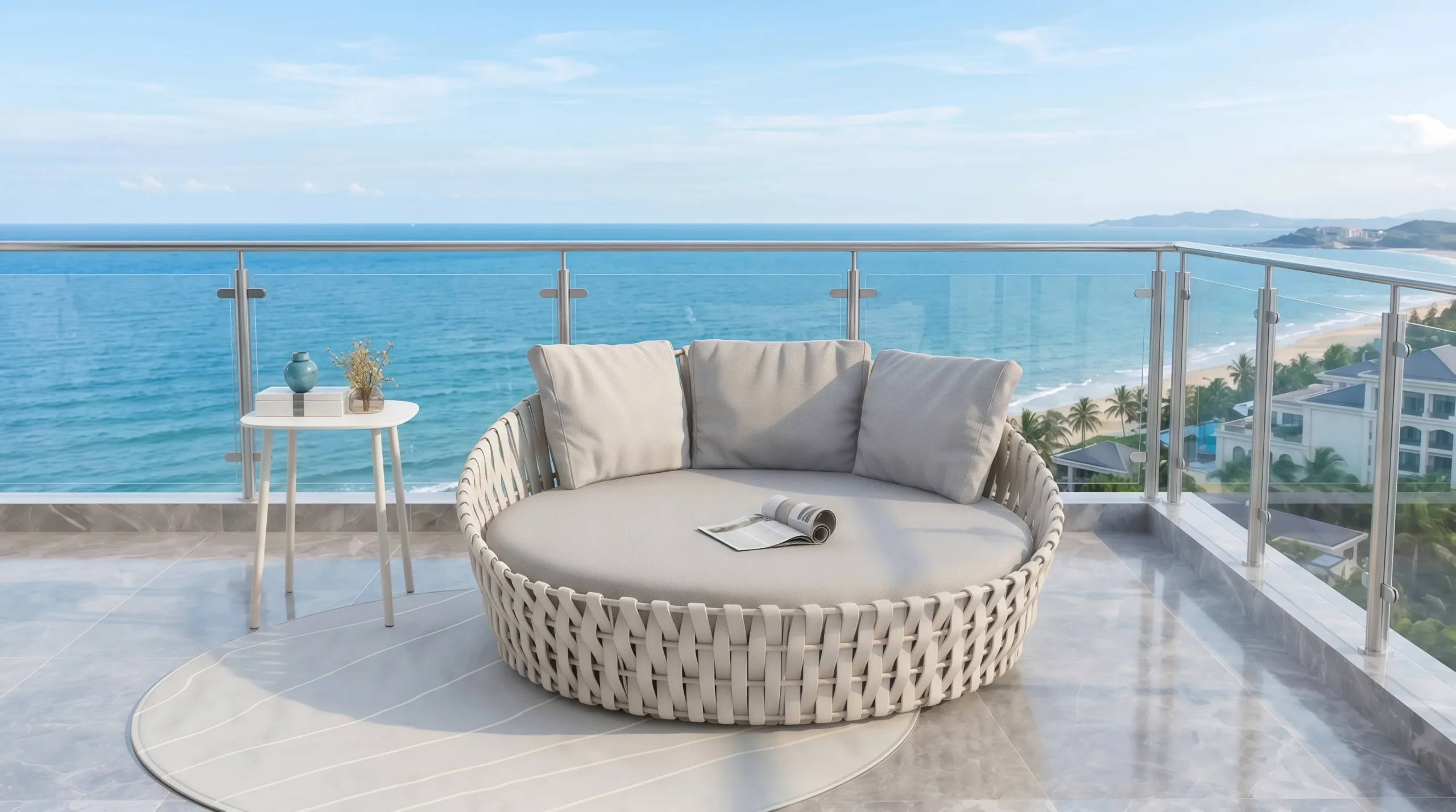 Large Rope Outdoor Daybed with Beige Cushions