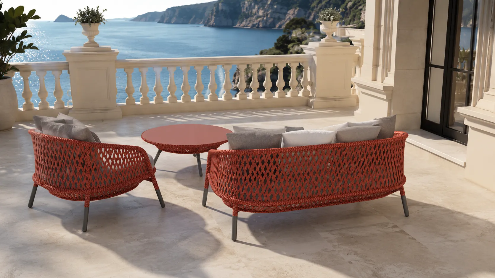 Orange Wicker Outdoor Conversation Set for Hospitality Projects