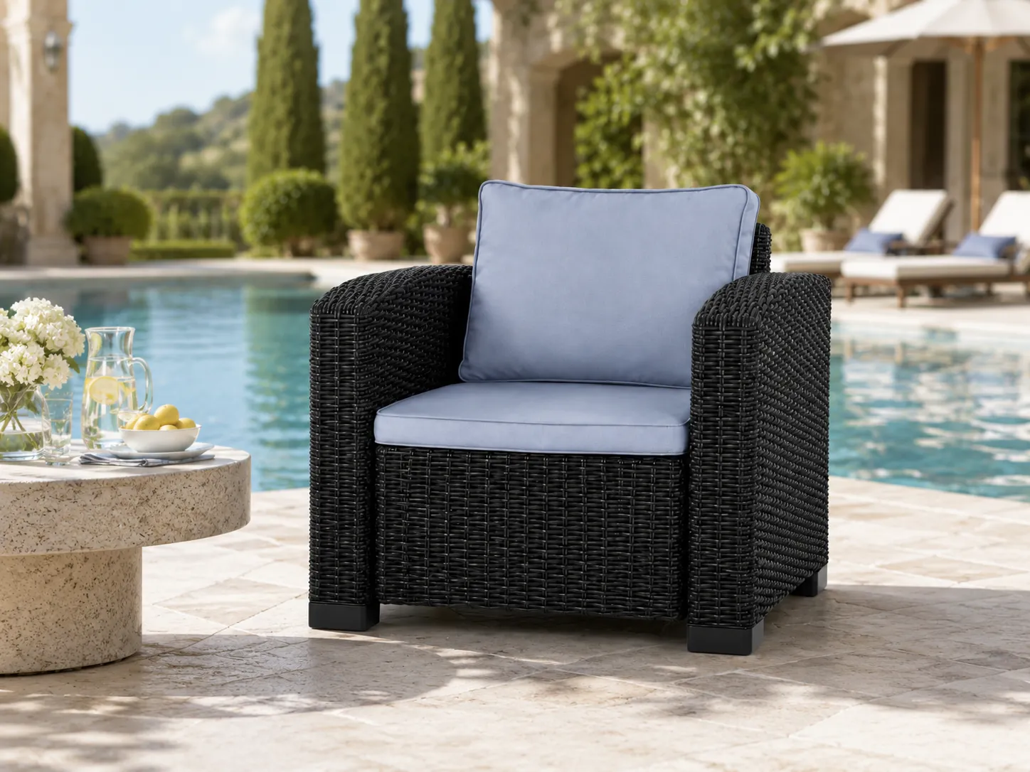 PE rattan armchair for poolside outdoor seating