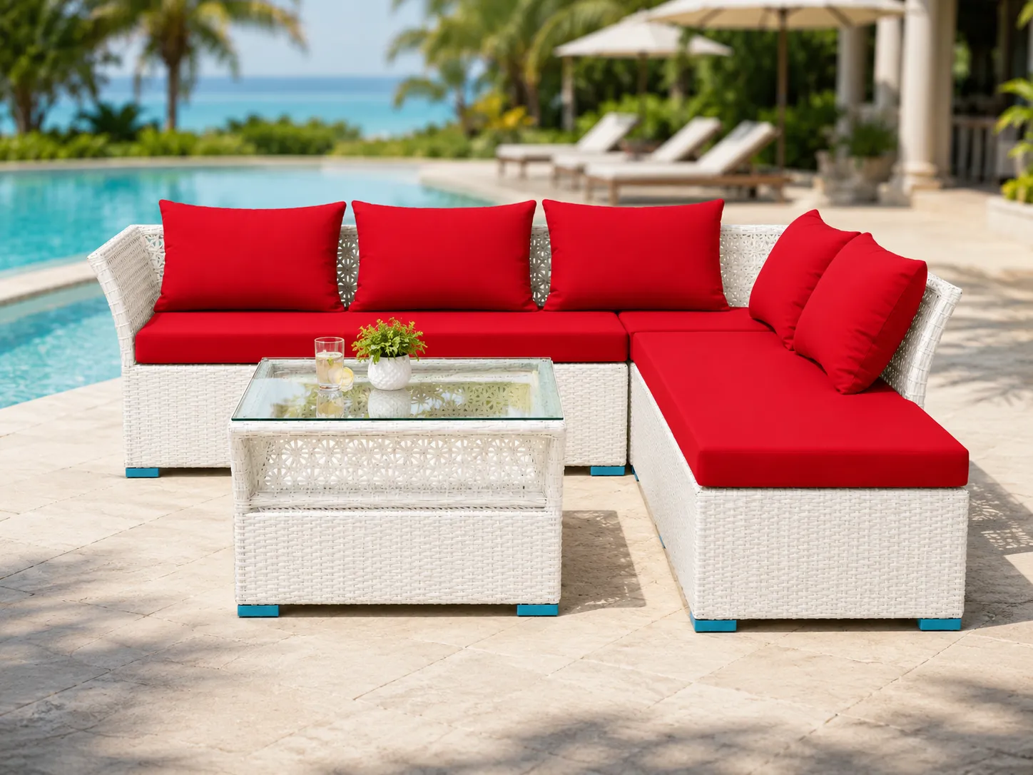 PE rattan sectional sofa set for poolside lounge areas