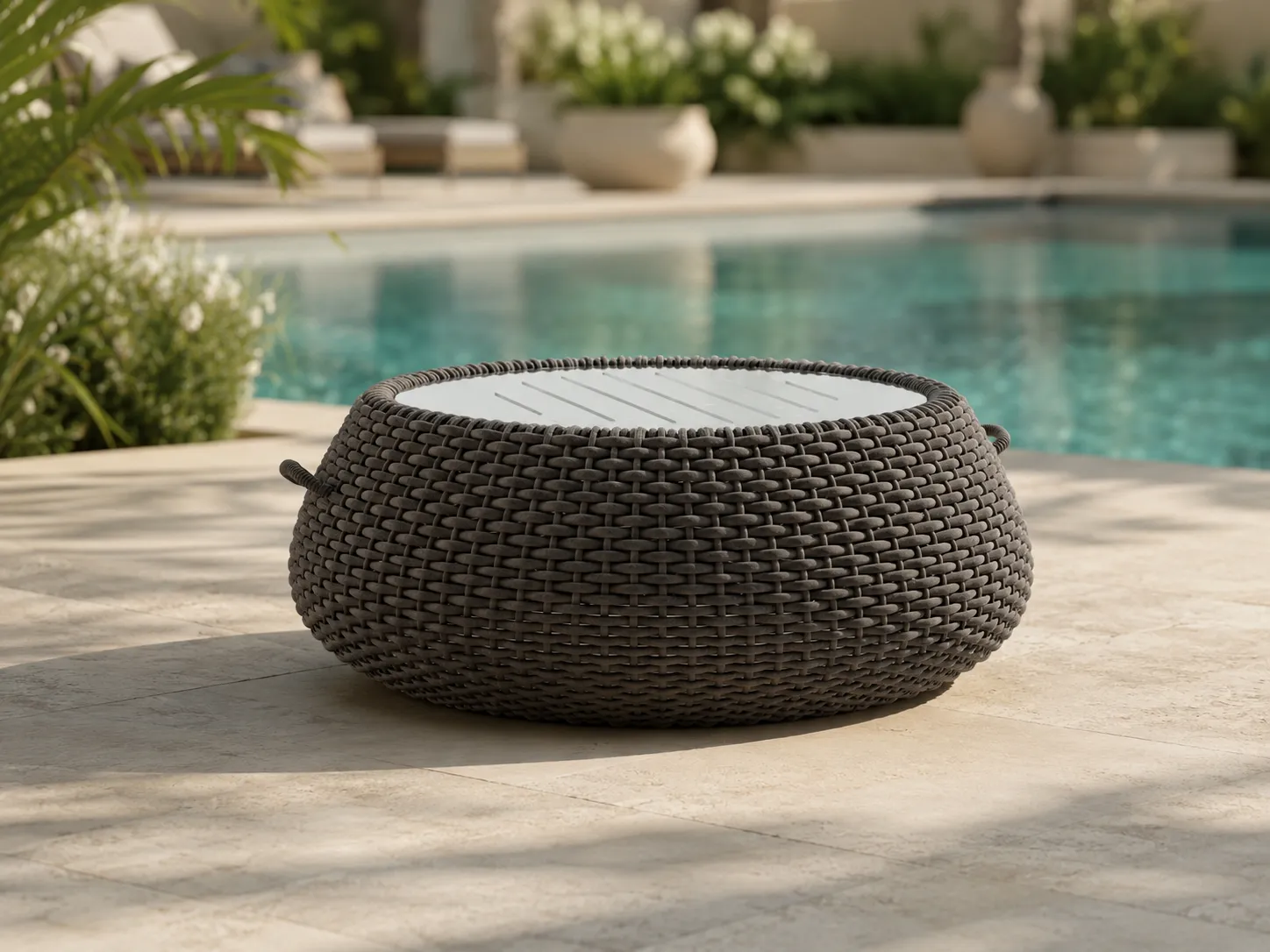 Rope outdoor coffee table for poolside lounge furniture projects
