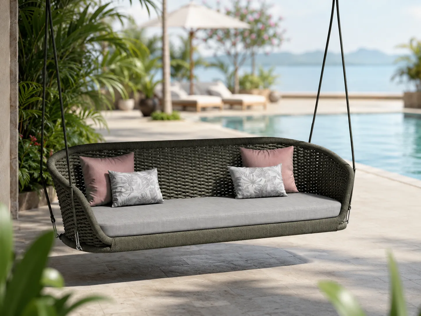 Rope outdoor swing sofa for poolside lounge furniture projects
