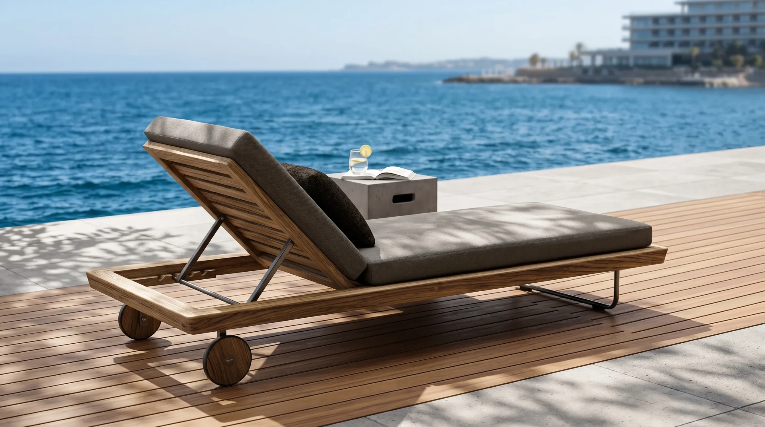 Grade-A Teak Outdoor Sun Lounger with Grey Cushion