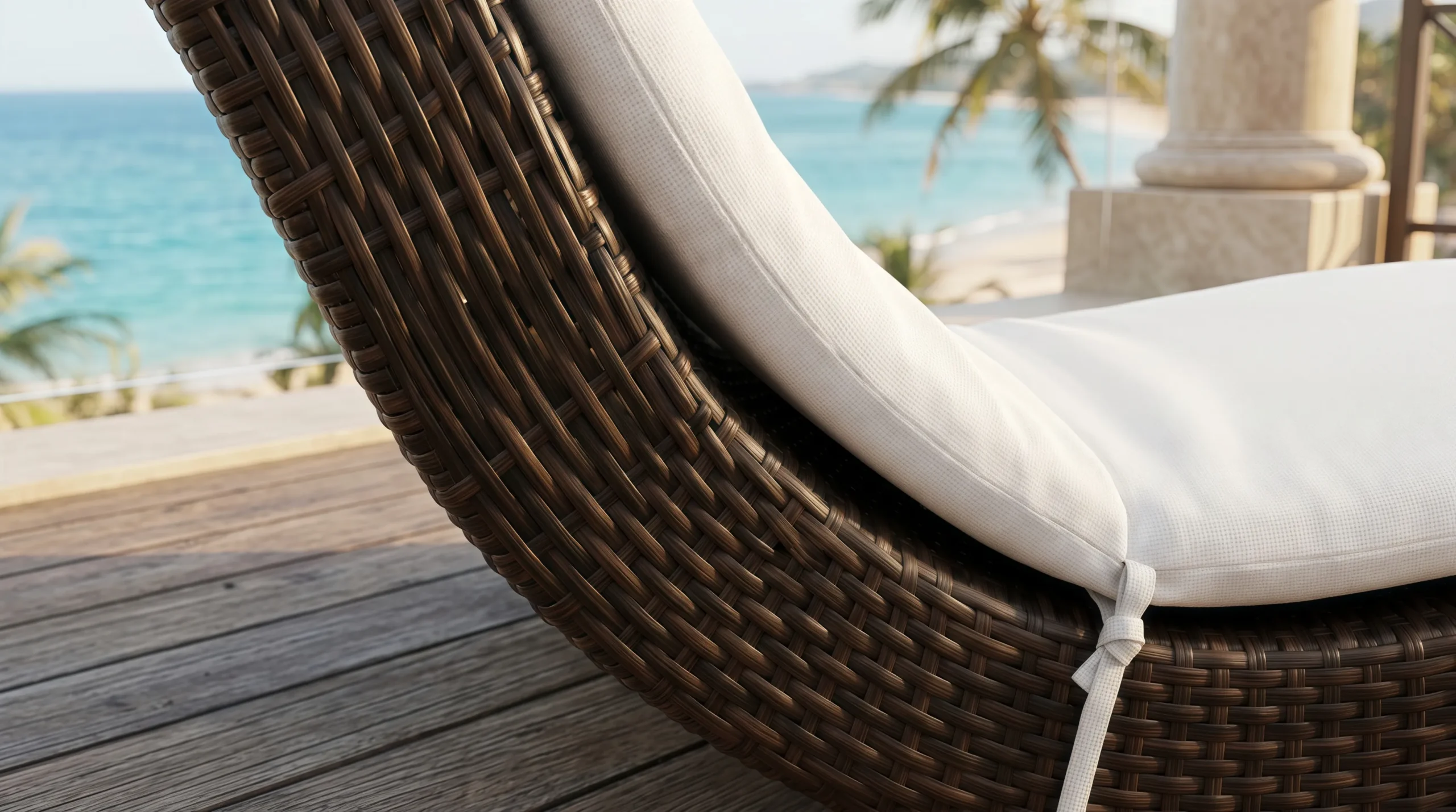 Adjustable Wicker Outdoor Sun Lounger with Beige Cushion