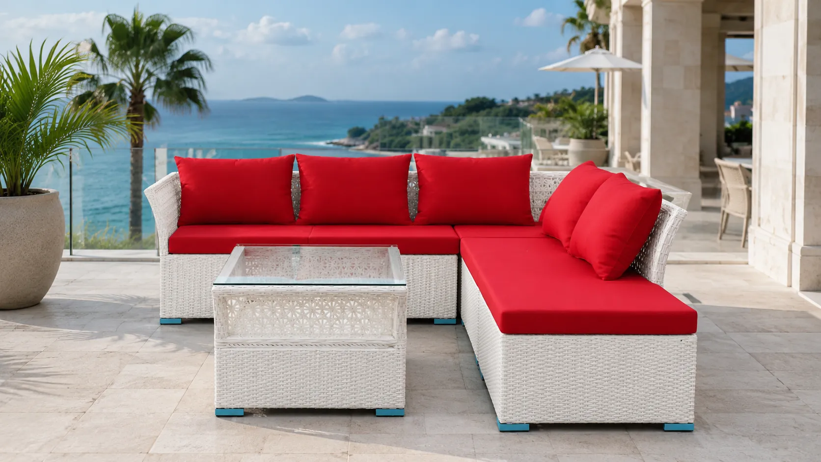 PE Rattan Outdoor Sectional Sofa Set with Coffee Table for Patio & Resort Lounge