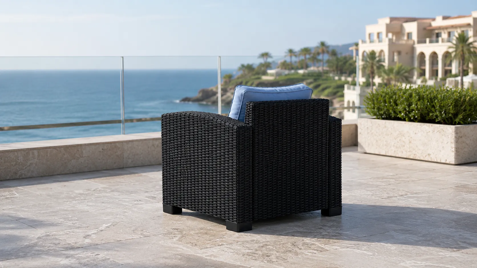PE Rattan Outdoor Armchair with Cushions for Patio & Resort Seating