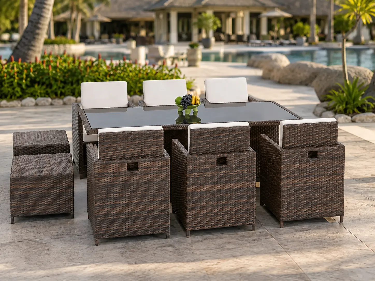 PE rattan dining set for resort courtyard
