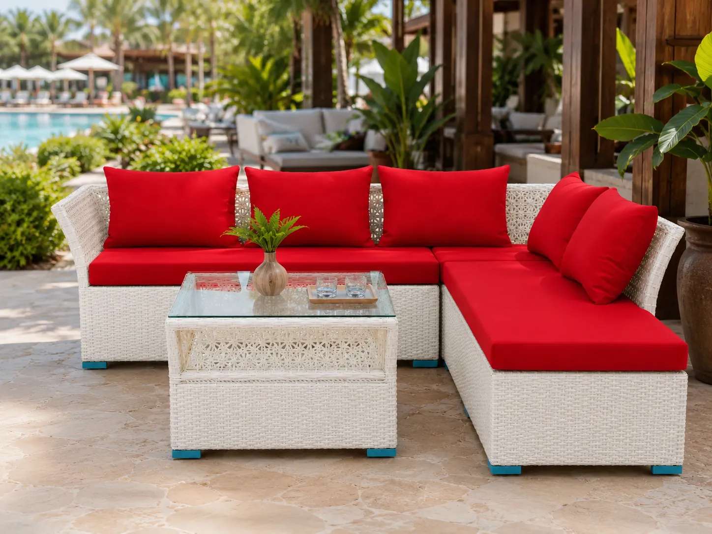 Rattan sectional sofa set for resort outdoor lounge spaces
