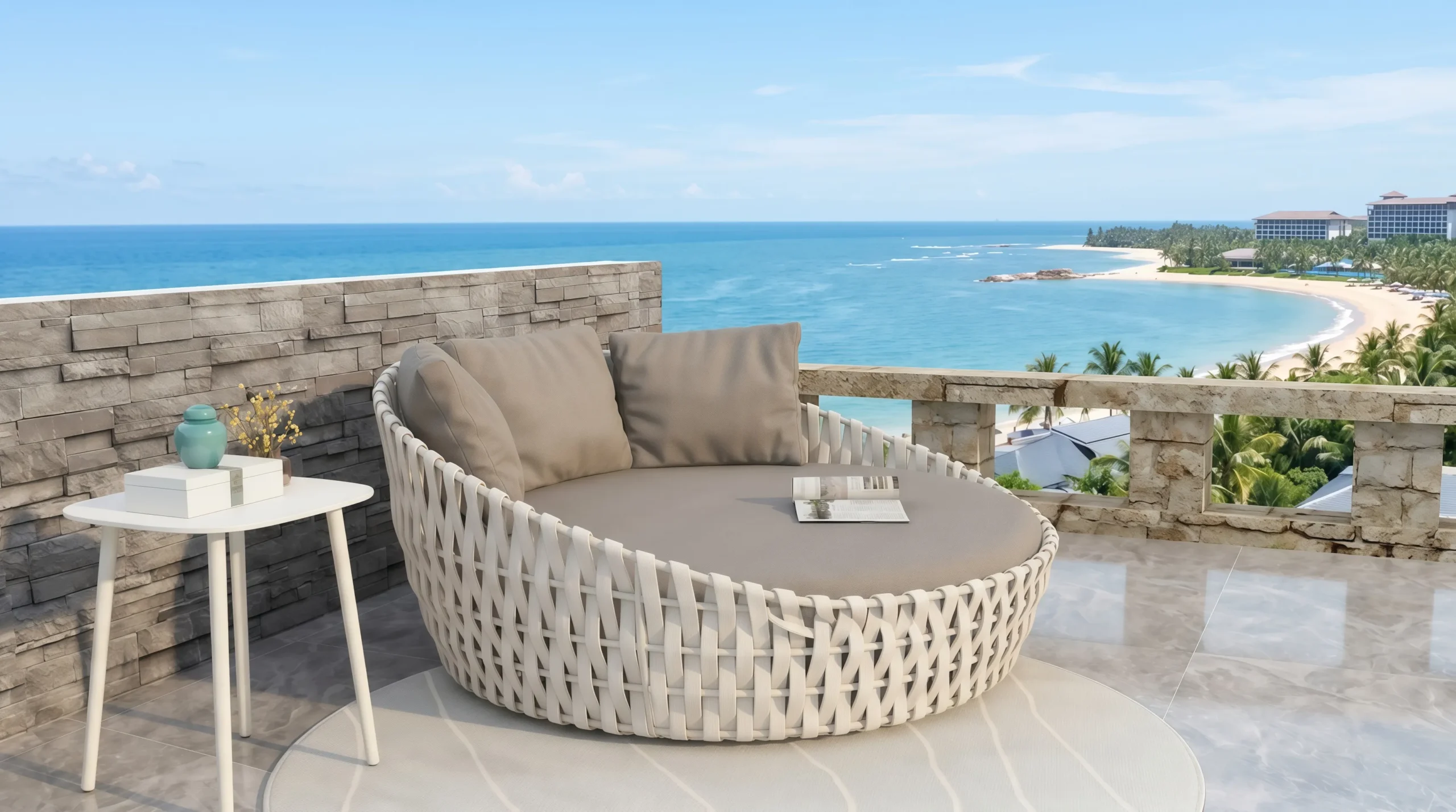 Large Rope Outdoor Daybed with Beige Cushions