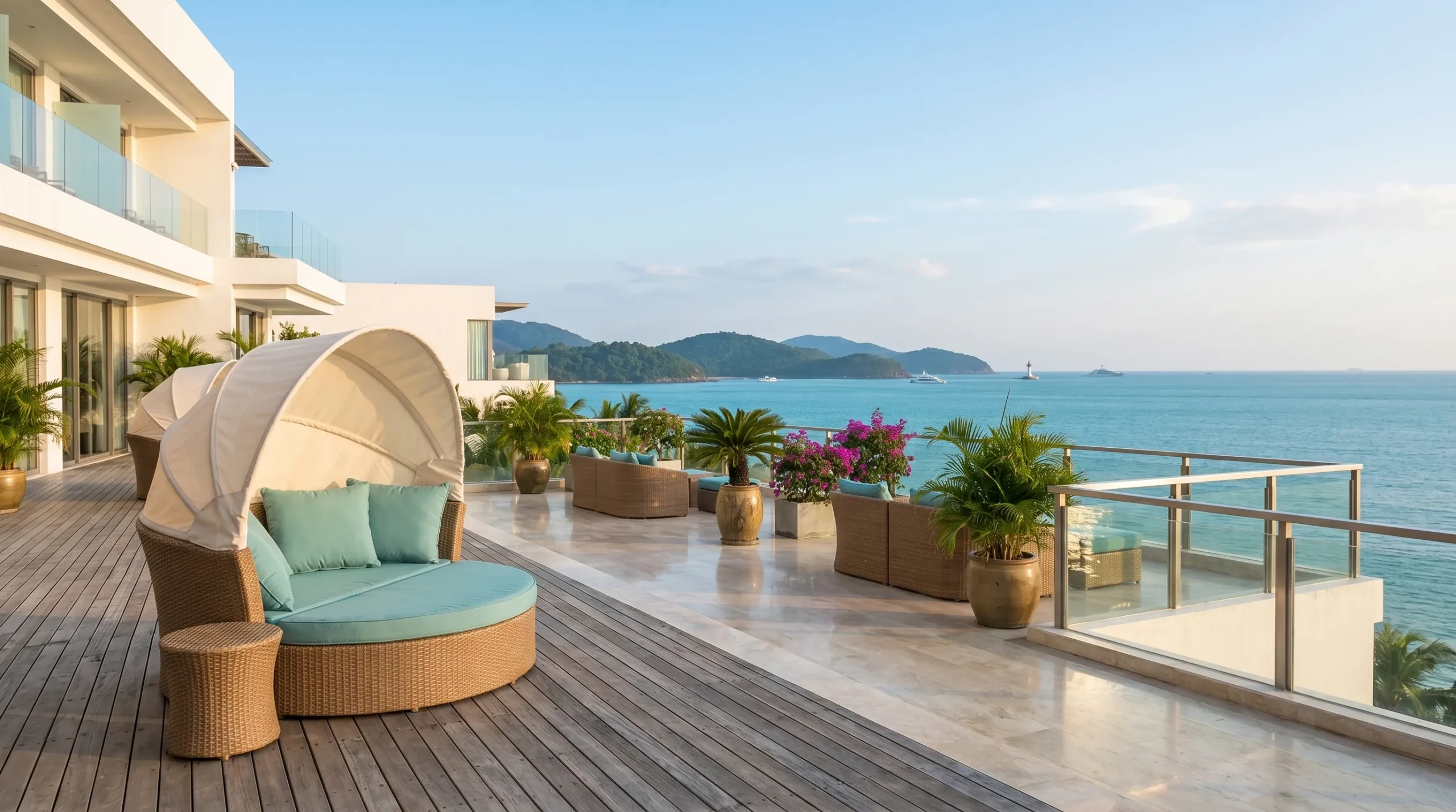 Large Wicker Outdoor Daybed with Adjustable Canopy