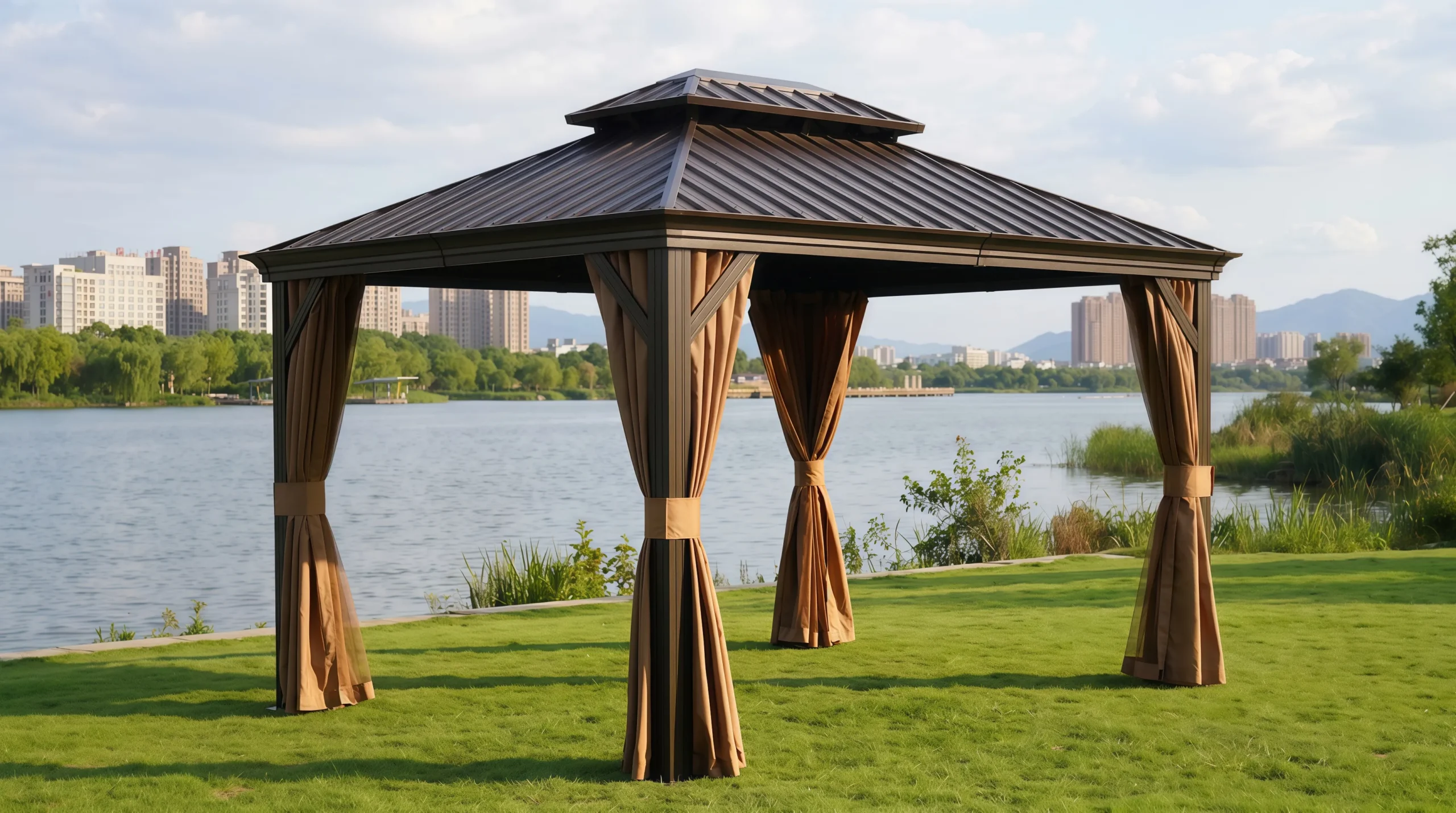 Luxembourg Double Roof Galvanized Steel Gazebo with Curtains