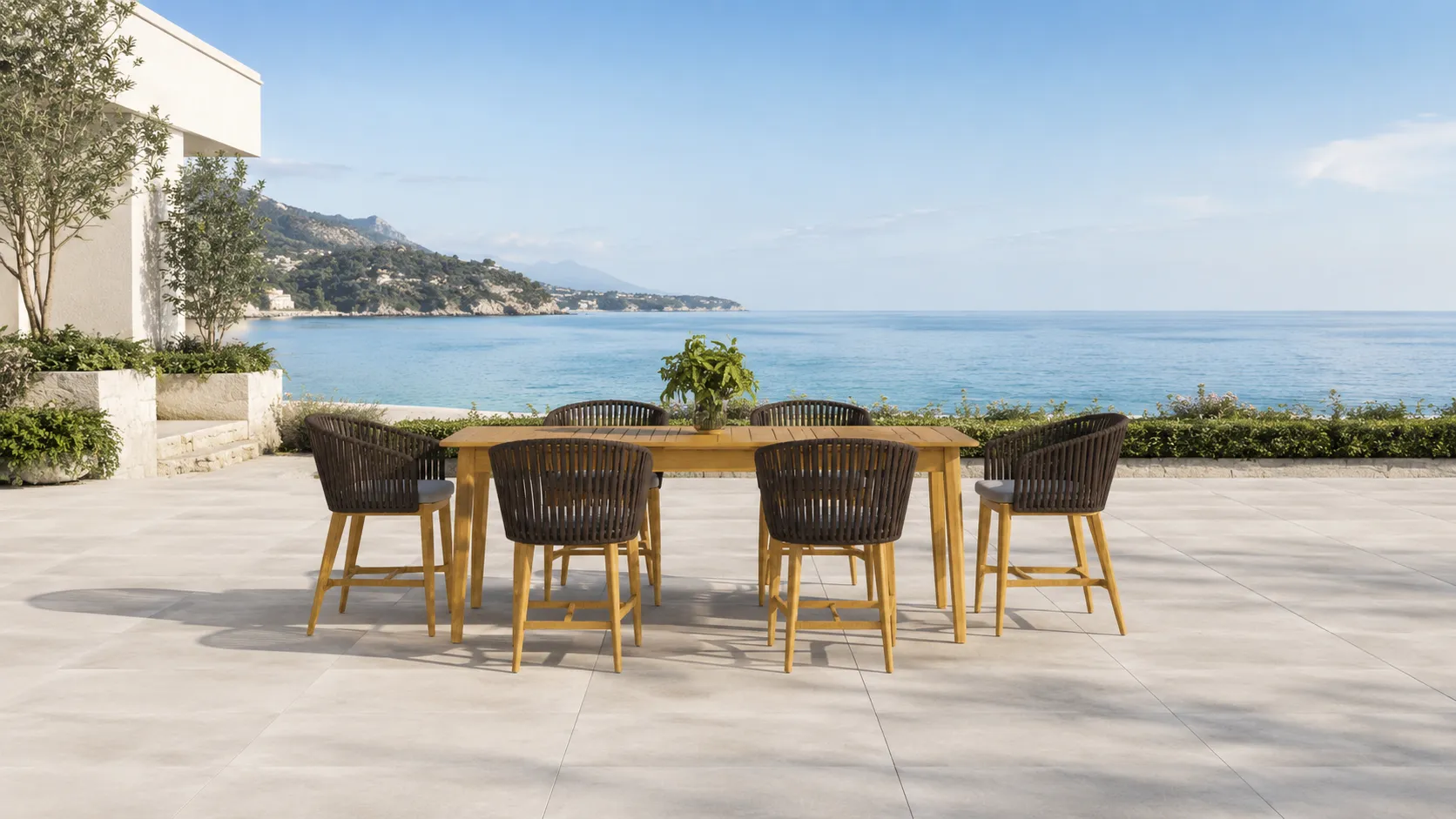 Teak Rope Bar Dining Set for Outdoor Hospitality Projects