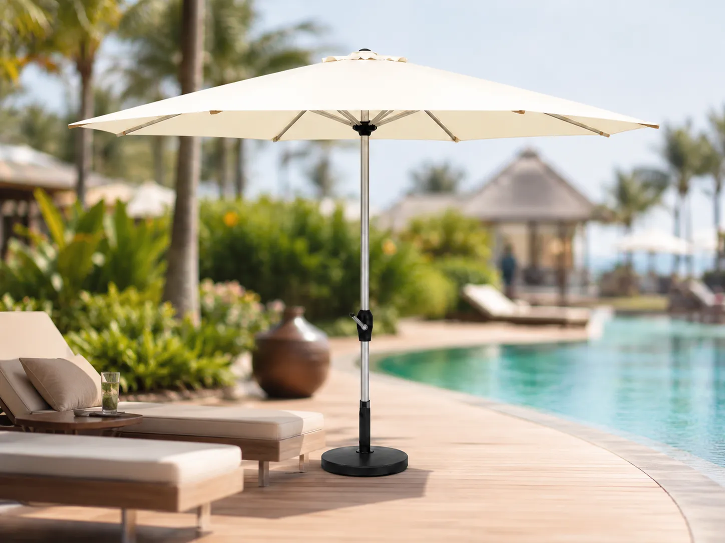 Outdoor market umbrella for resort poolside shade