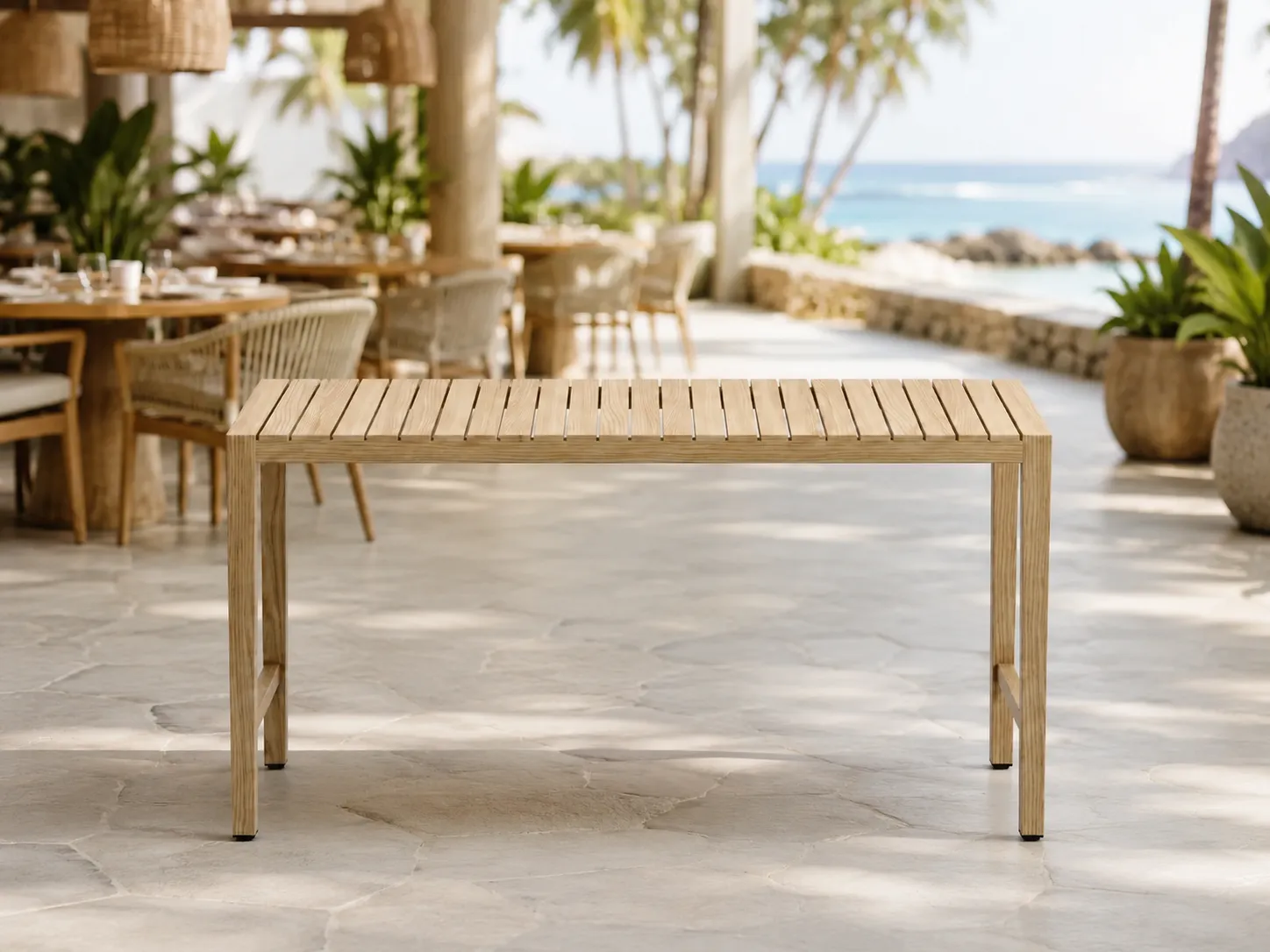 Wooden outdoor dining table for resort restaurant projects