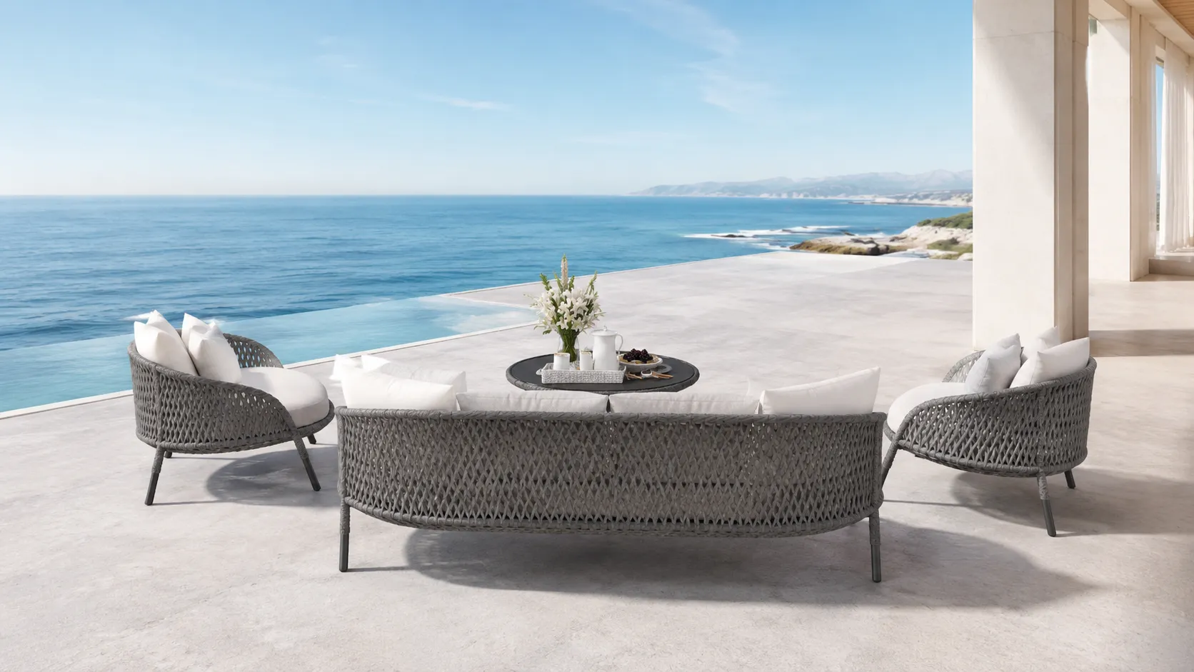 Grey Wicker Outdoor Conversation Set for Hospitality Projects
