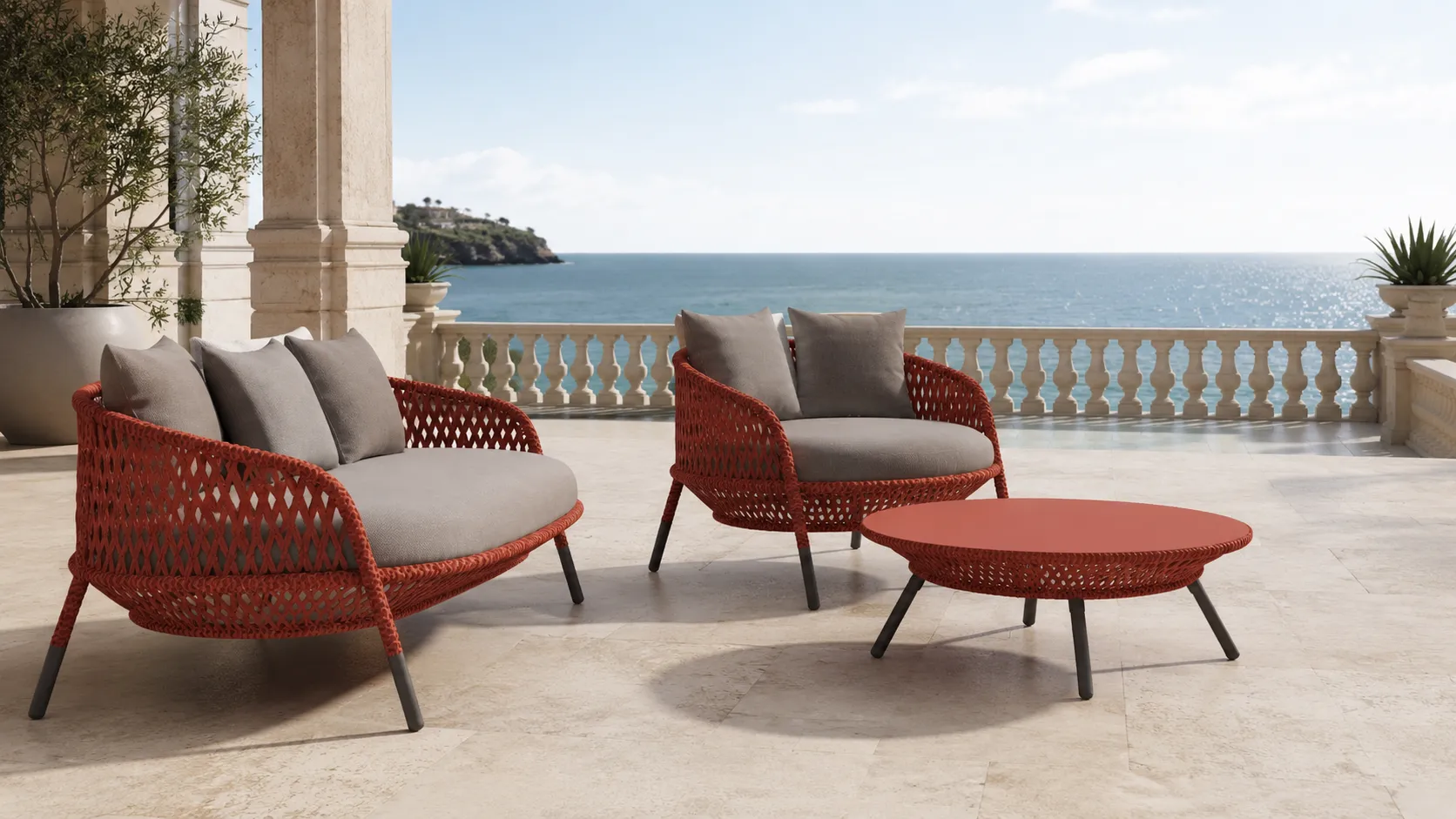 Orange Wicker Outdoor Conversation Set for Hospitality Projects