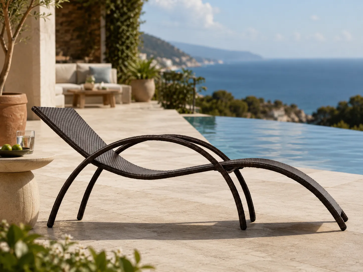 PE rattan outdoor chaise lounge for resort terrace spaces
