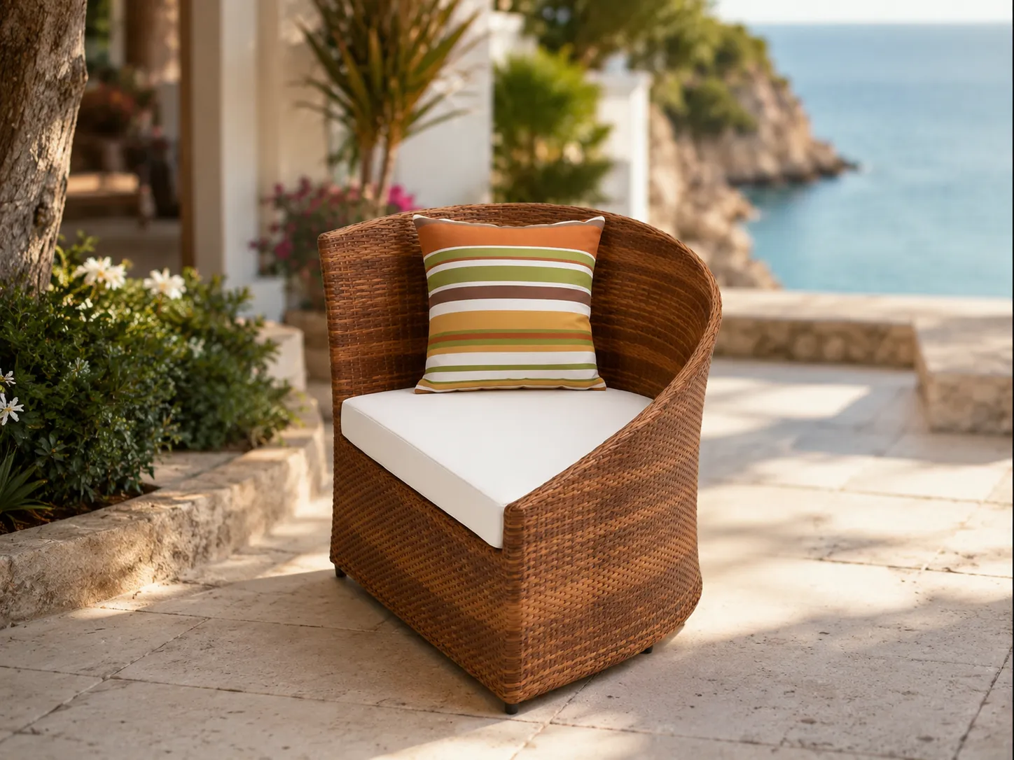 PE rattan outdoor armchair for resort terrace lounge areas