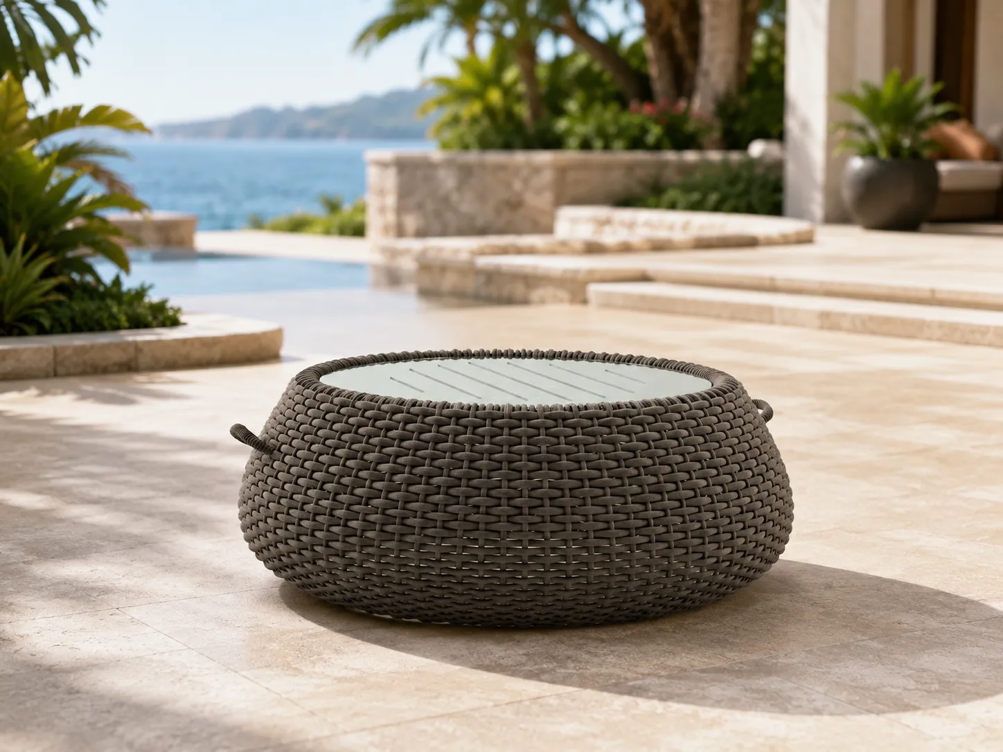 Rope coffee table for resort terrace outdoor seating projects