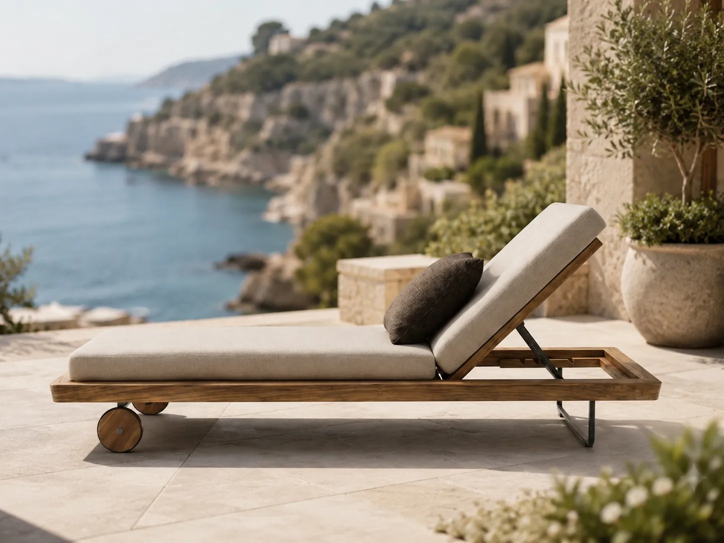 Teak sun lounger for resort terrace outdoor spaces