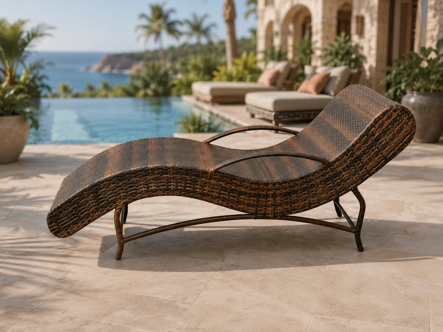 Wicker outdoor chaise lounge for resort terrace spaces