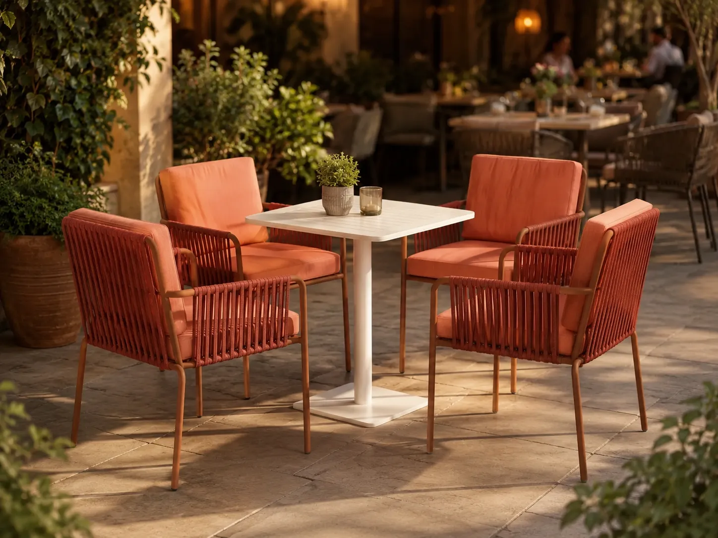 Rope patio dining set for restaurant terrace