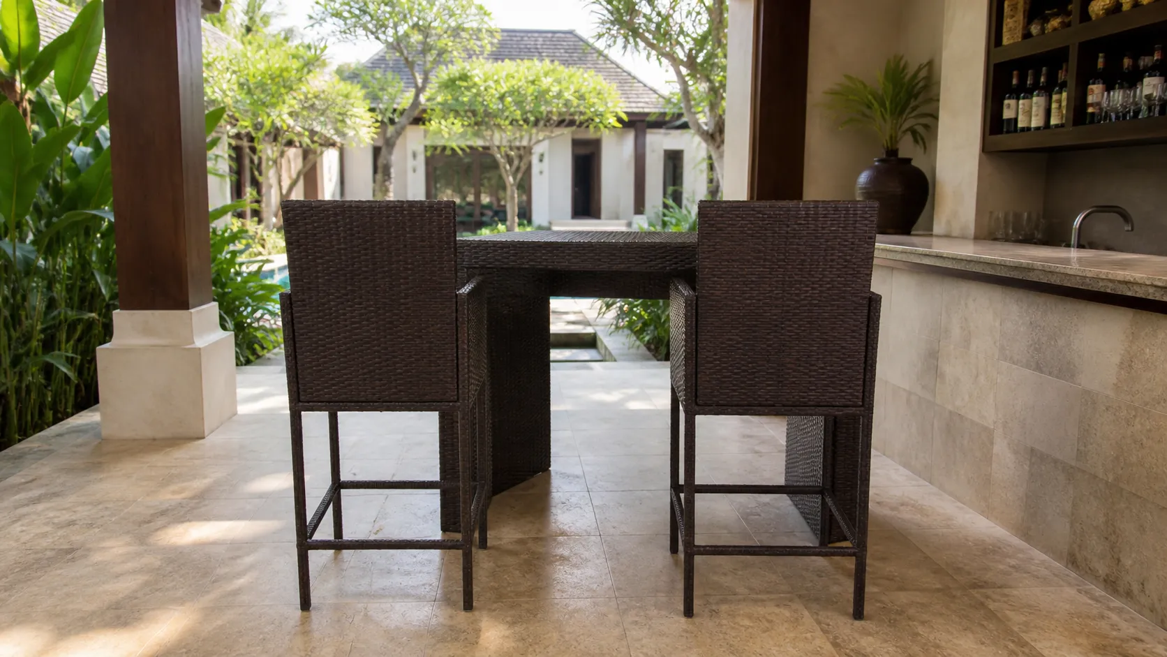 Wicker Bar Table and Stools Set for Outdoor Hospitality Projects