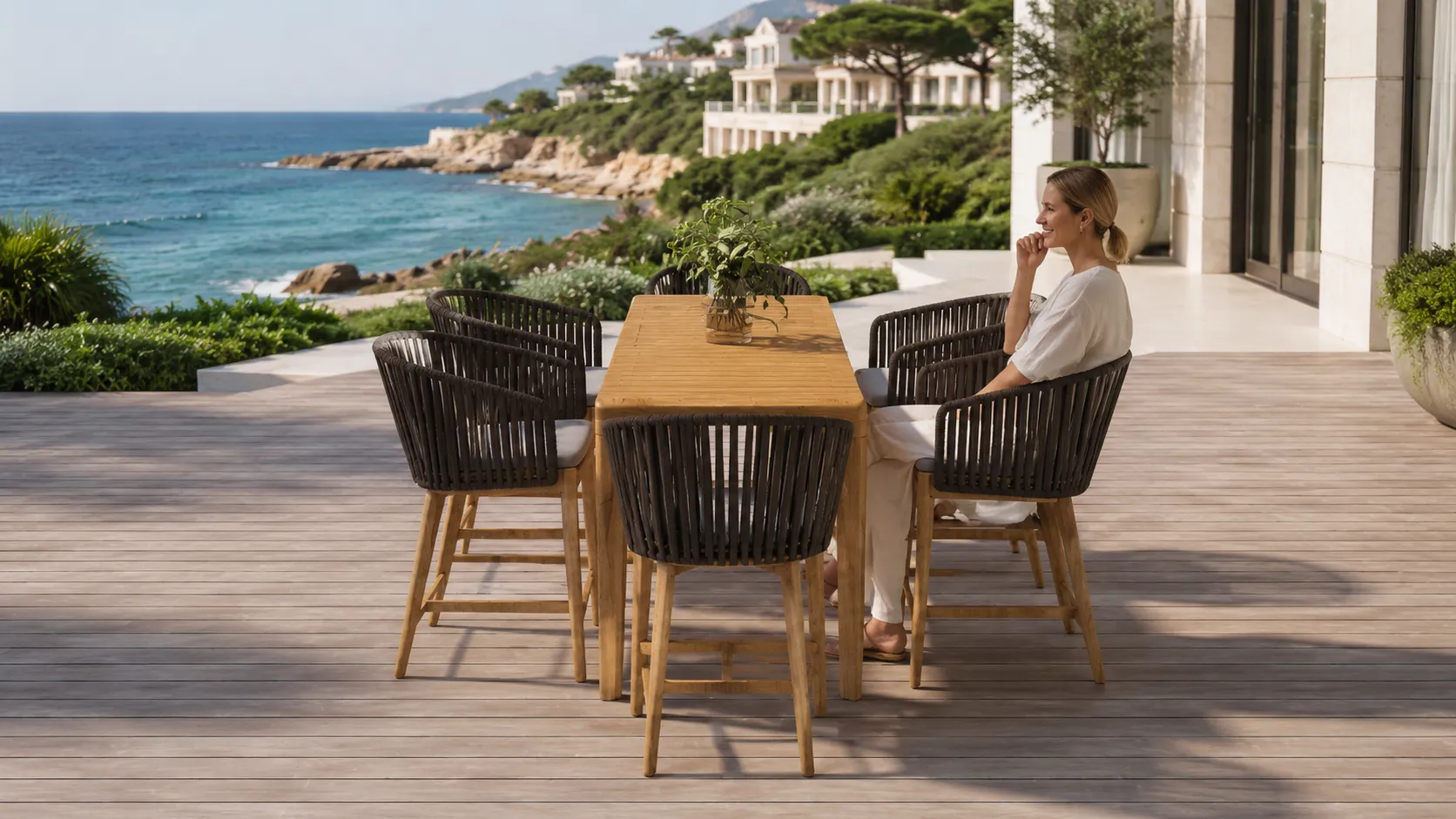 Teak Rope Bar Dining Set for Outdoor Hospitality Projects