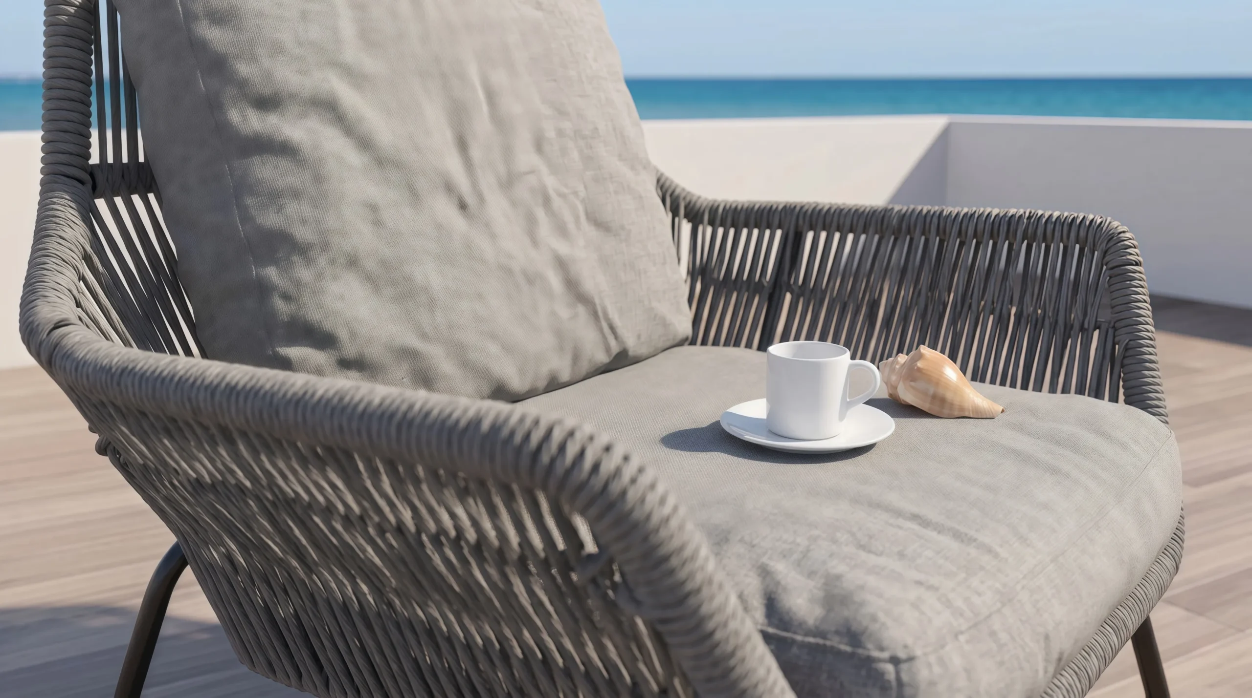 Outdoor Rope Lounge Chair and Ottoman Set with Side Table for Poolside Patio Hotel Terrace