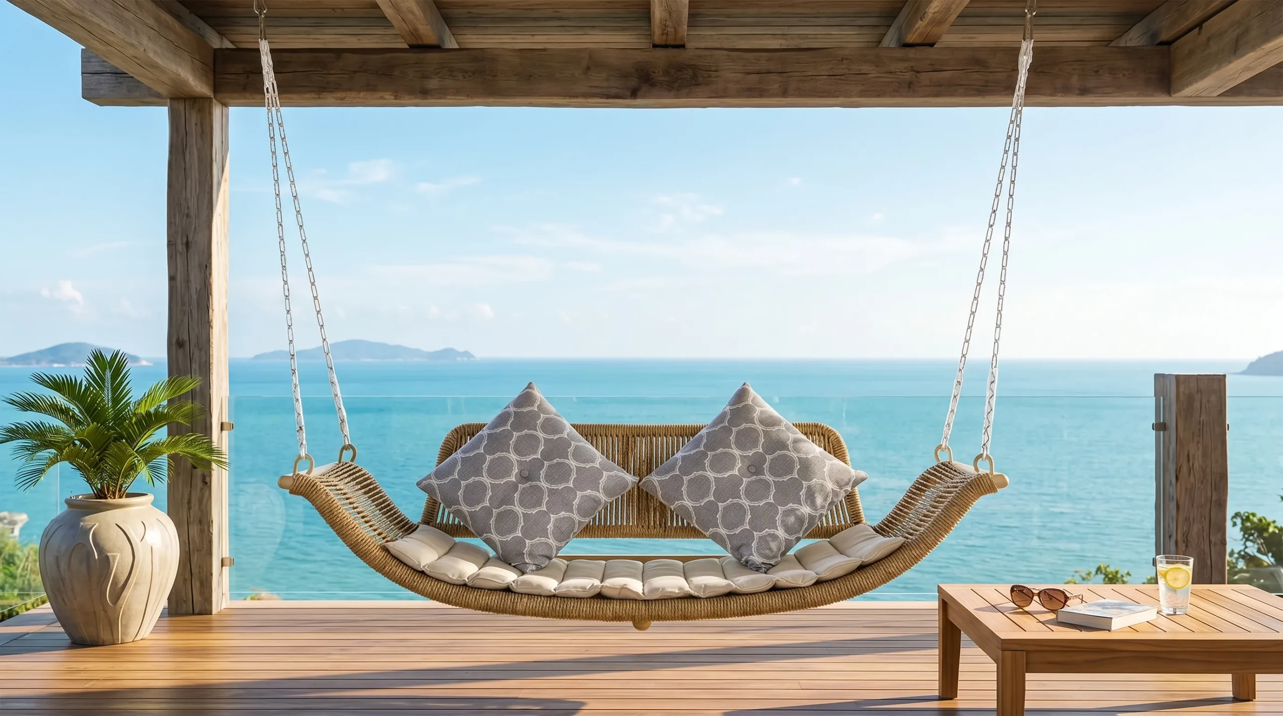 Rope Outdoor Hanging Swing Daybed for Patio and Garden Spaces