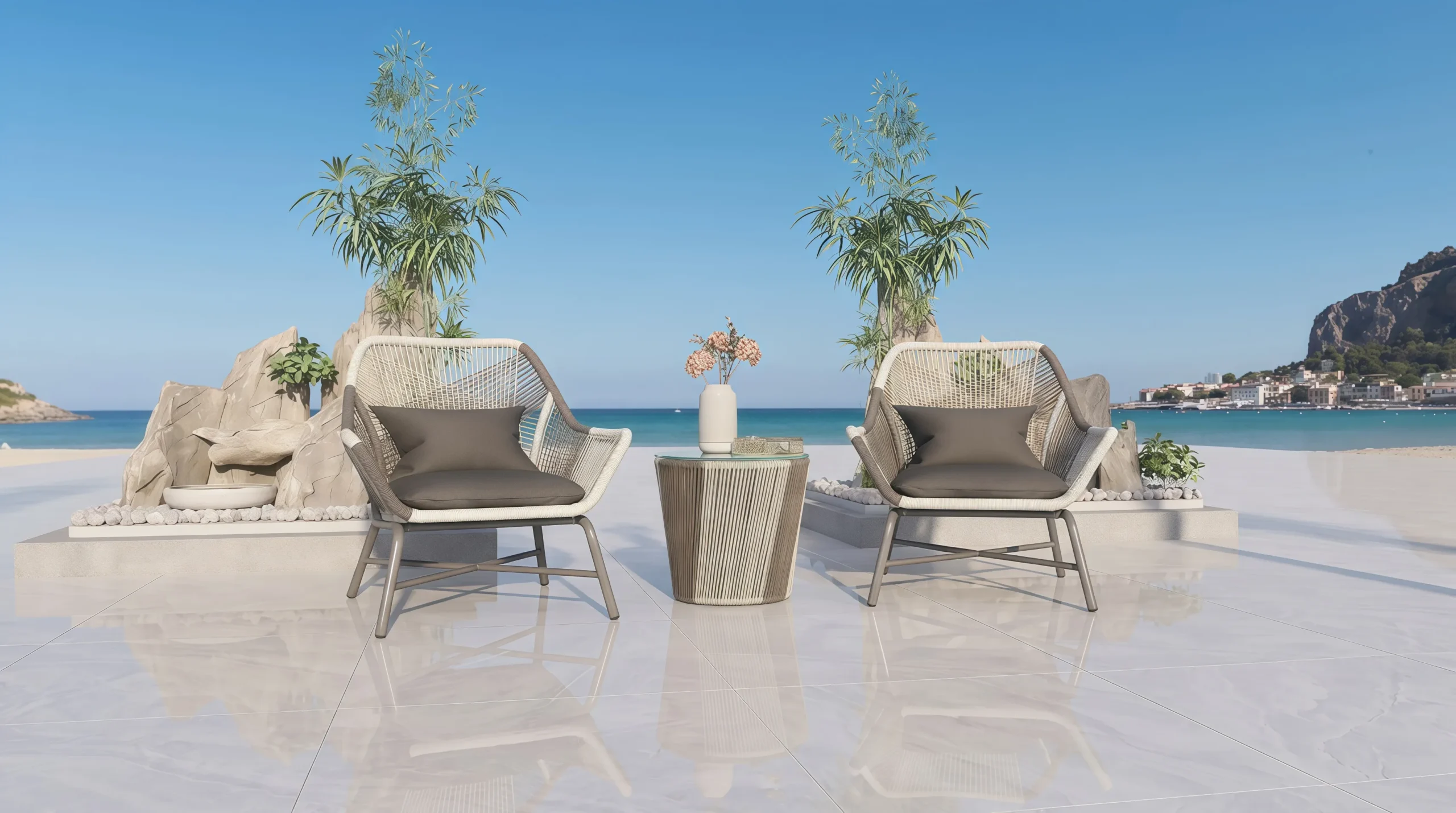 Rope Lounge Chair Bistro Set for Outdoor Hospitality Projects