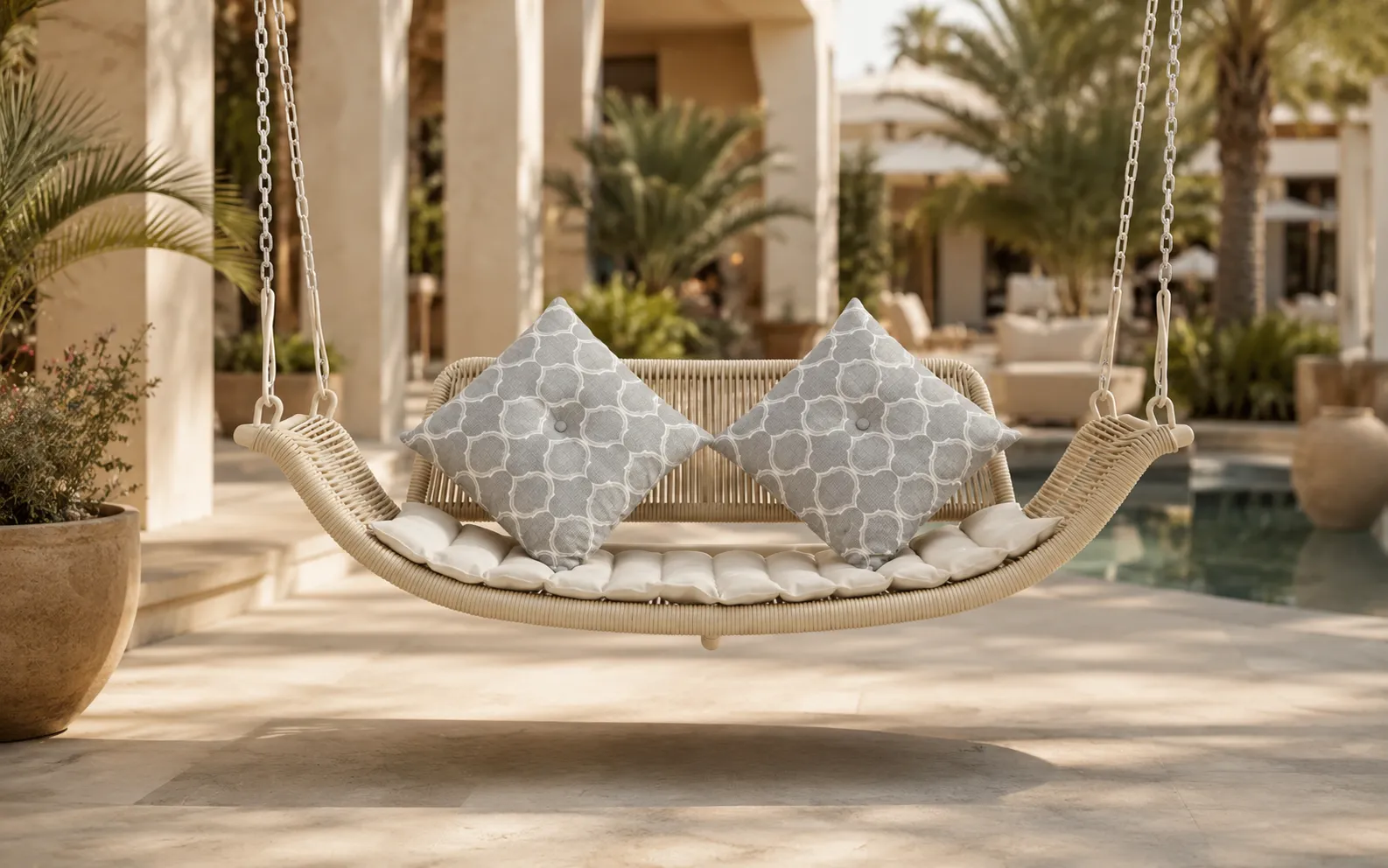 XIMU Furniture rope outdoor hanging swing daybed with cushions and chain suspension for patio projects