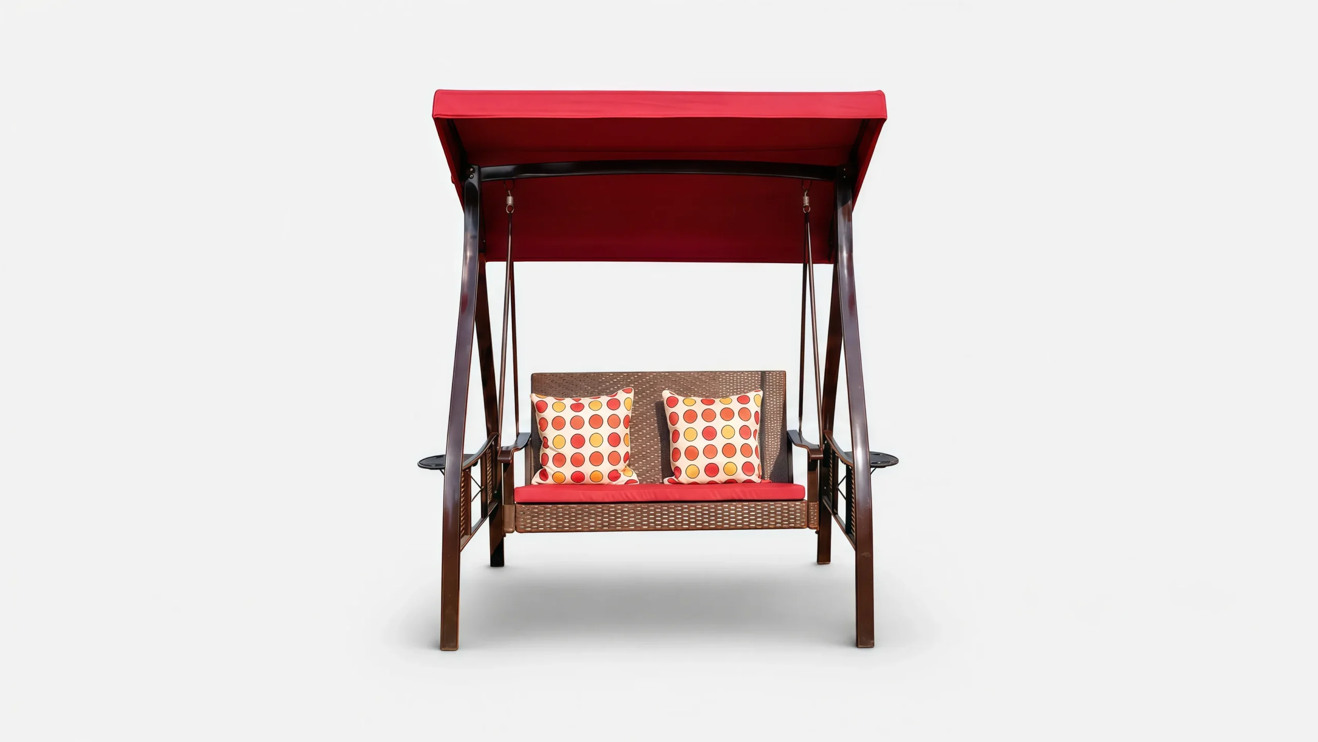 Wicker Outdoor Canopy Swing Chair with Red Cushions