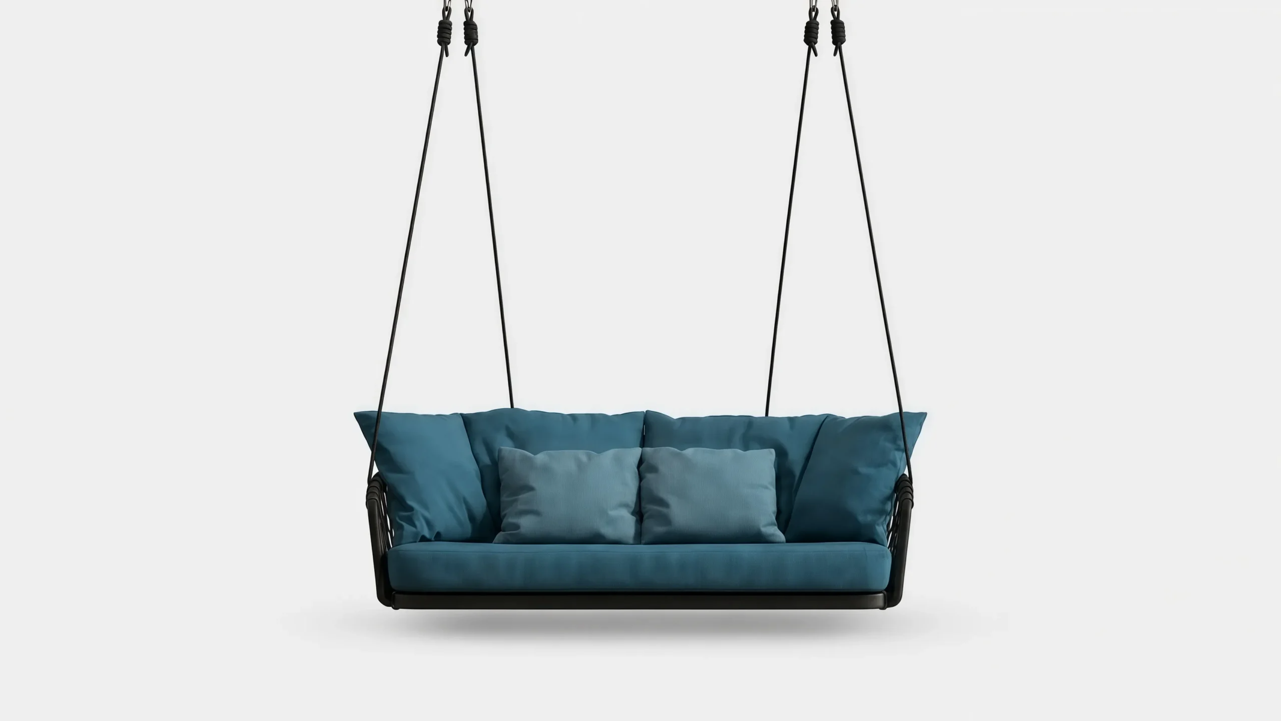Rope Outdoor Hanging Swing Sofa with Blue Cushions