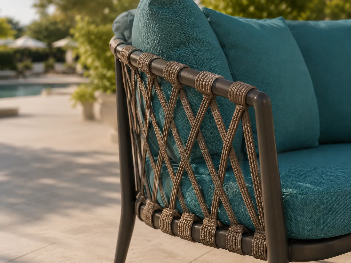 Rope weave armrest detail of outdoor sofa set
