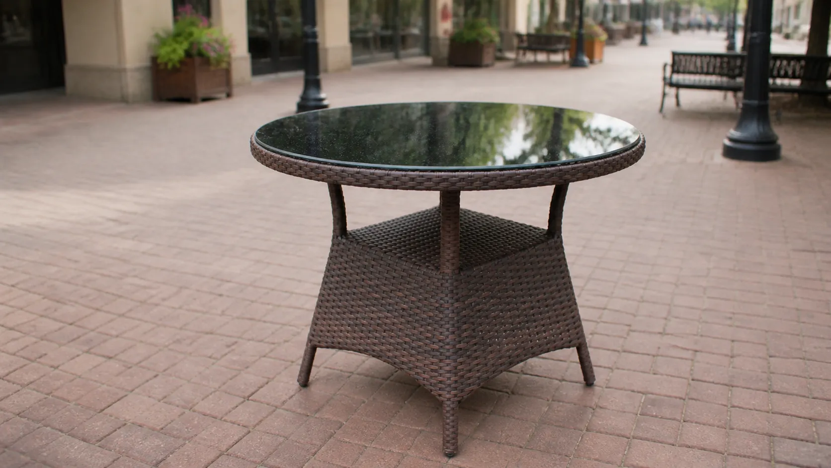 PE Rattan Round Outdoor Dining Set with 4 Armchairs for Patio, Balcony & Café